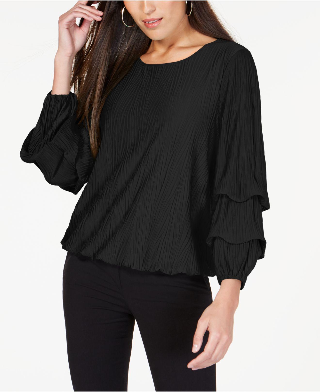 Lyst - Alfani Textured Bubble-sleeve Top, Created For Macy's in Black