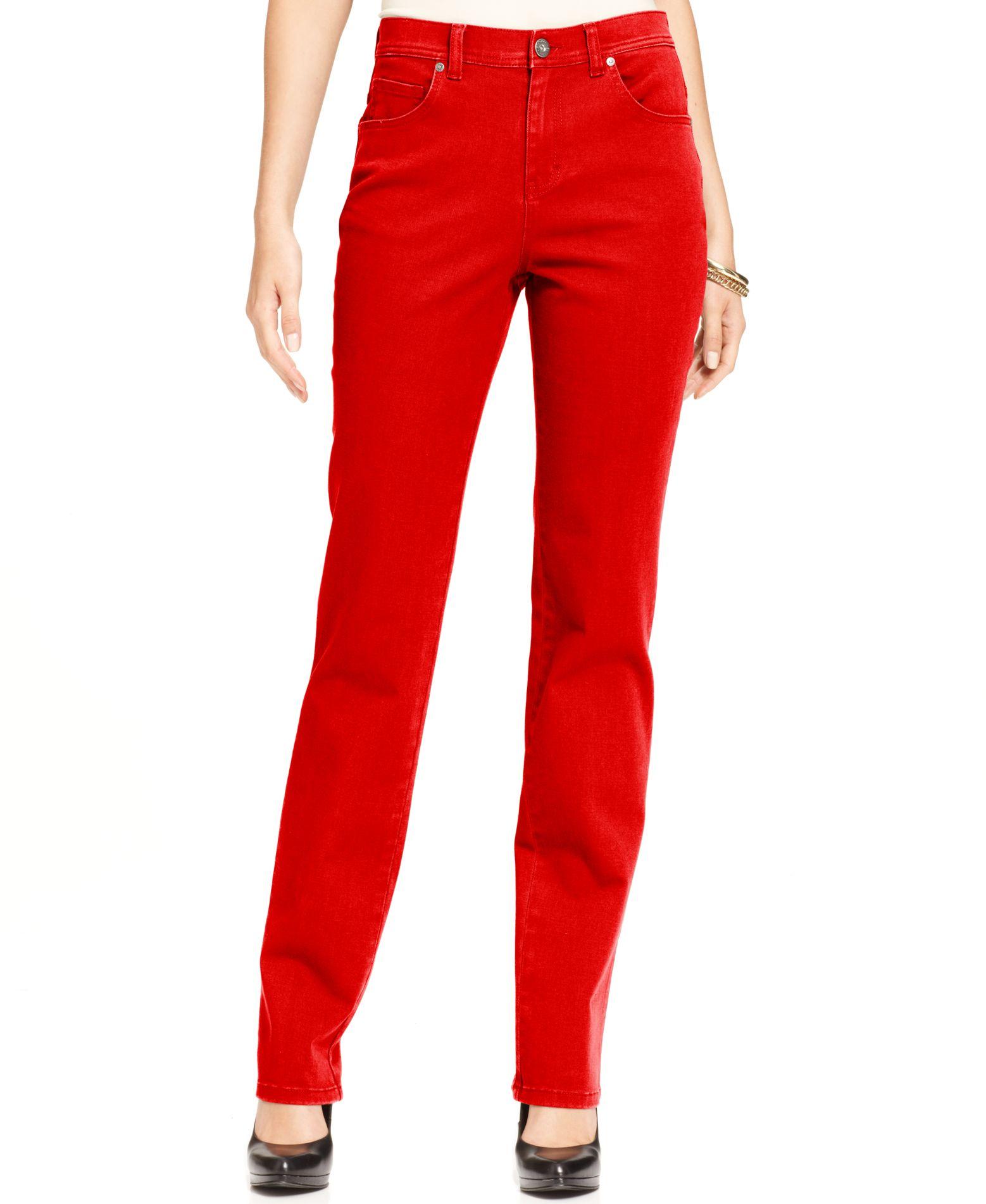 Style & co. Tummycontrol Straightleg Jeans, Only At Macy's in Red Lyst