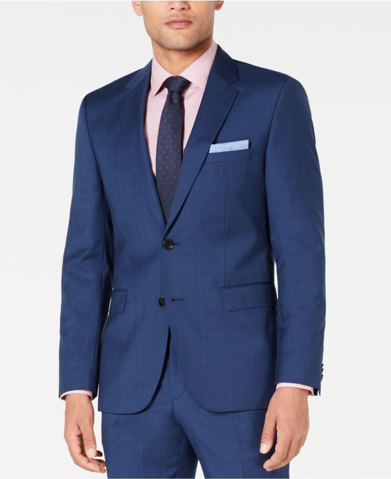 BOSS Modern-fit Medium Blue Plaid Suit Jacket in Blue for Men - Lyst