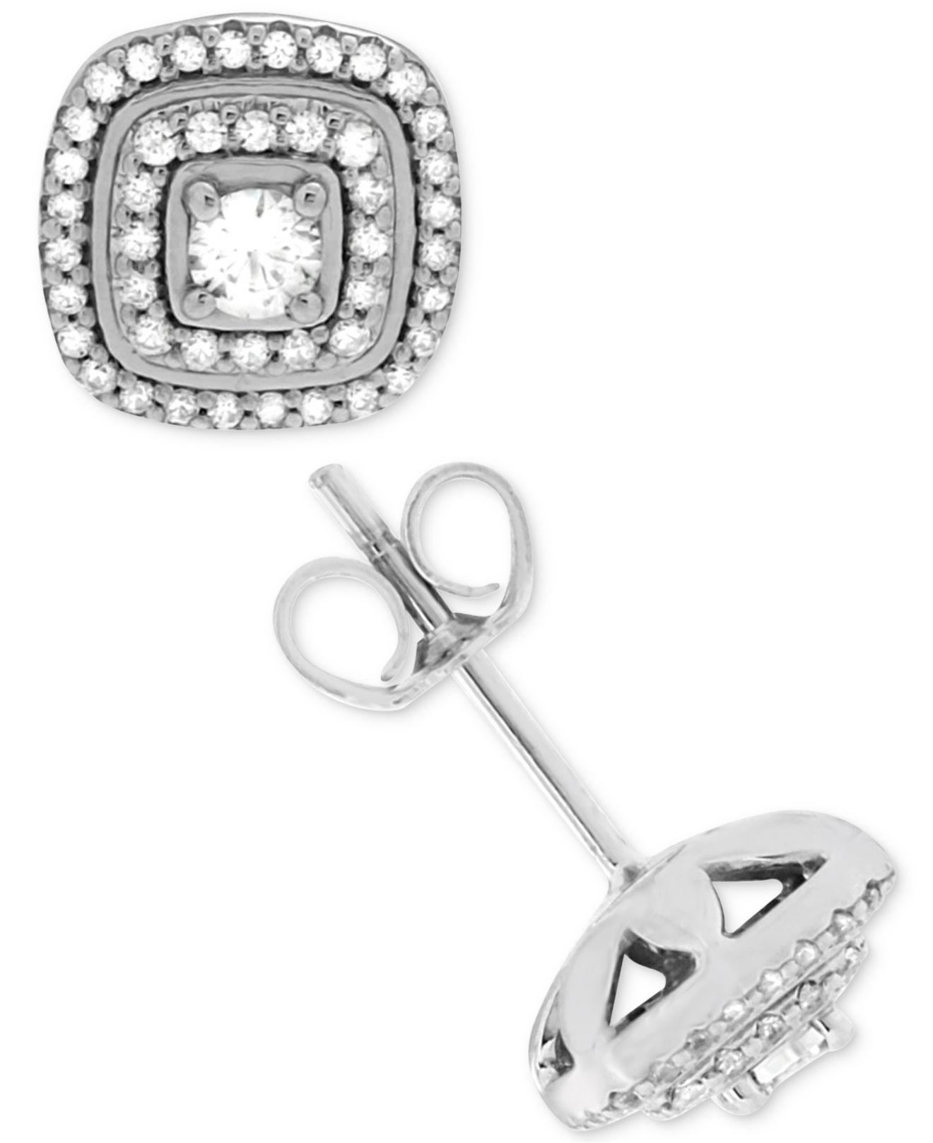 Lyst Macy S Diamond Double Halo Square Stud Earrings 1 2 Ct T W Macy S Women Diamond Double Halo Square Stud Earrings