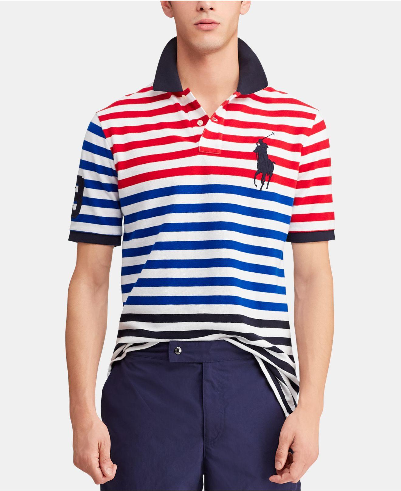 Lyst Polo Ralph Lauren Classic Fit Striped Mesh Americana Polo Shirt In Blue For Men