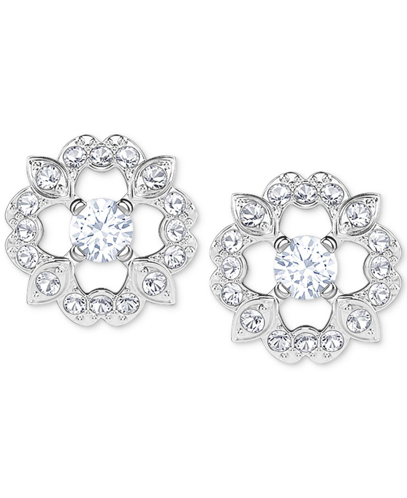 Lyst Swarovski Silver Tone Crystal Flower Stud Earrings In Metallic Swarovski Women S Metallic Silver Tone Crystal Flower Stud Earrings