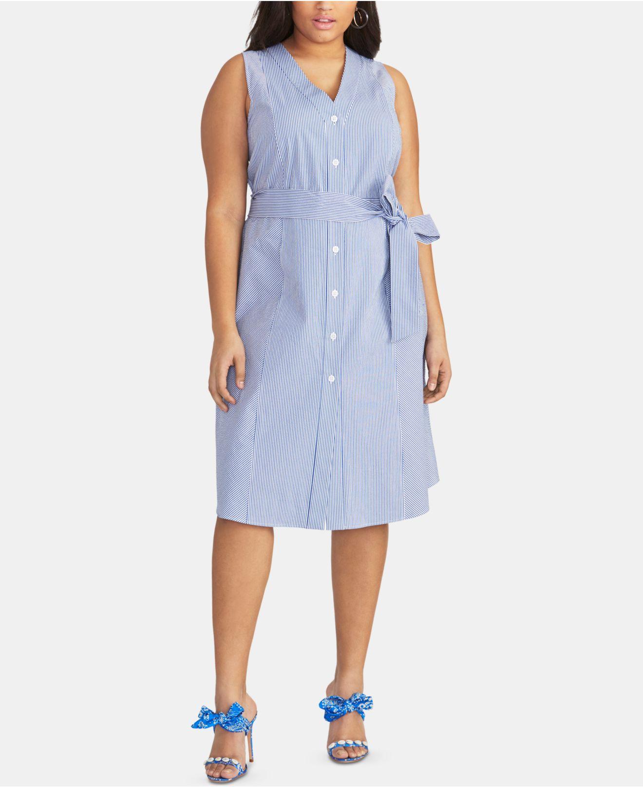 RACHEL Rachel Roy Trendy Plus Size Cotton Striped Seersucker Dress In ...