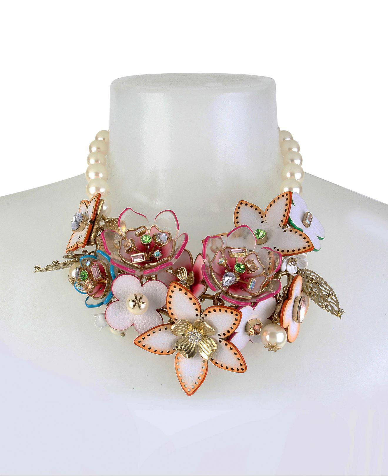 Lyst - Betsey Johnson Flower & Faux-pearl Statement Necklace