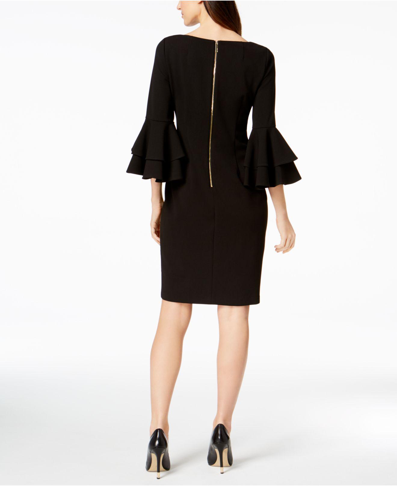 Calvin Klein Tiered-bell-sleeve Sheath Dress in Black - Lyst