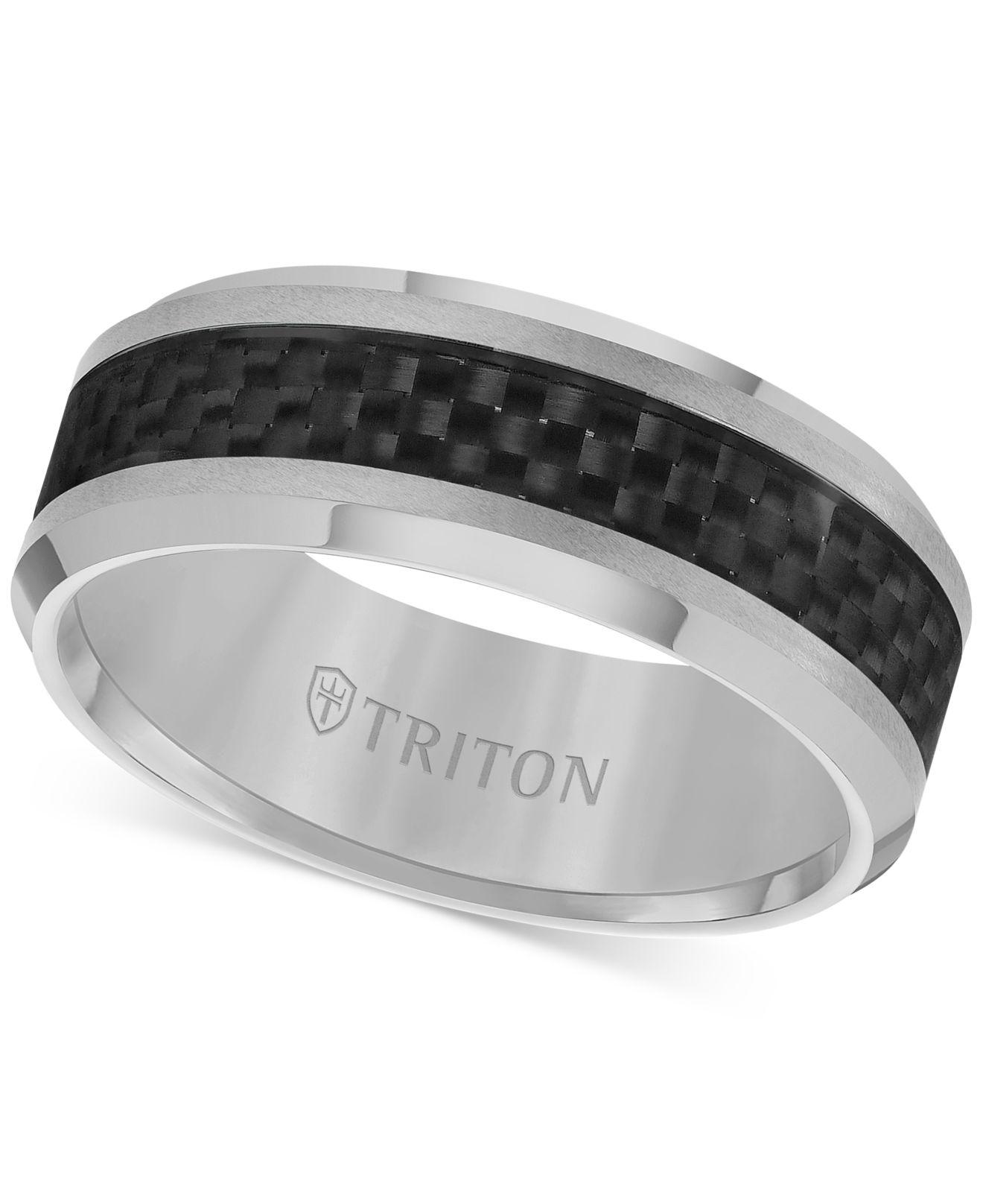 Lyst Triton Tungsten Carbide Ring, Black Carbon Fiber Stripe Wedding