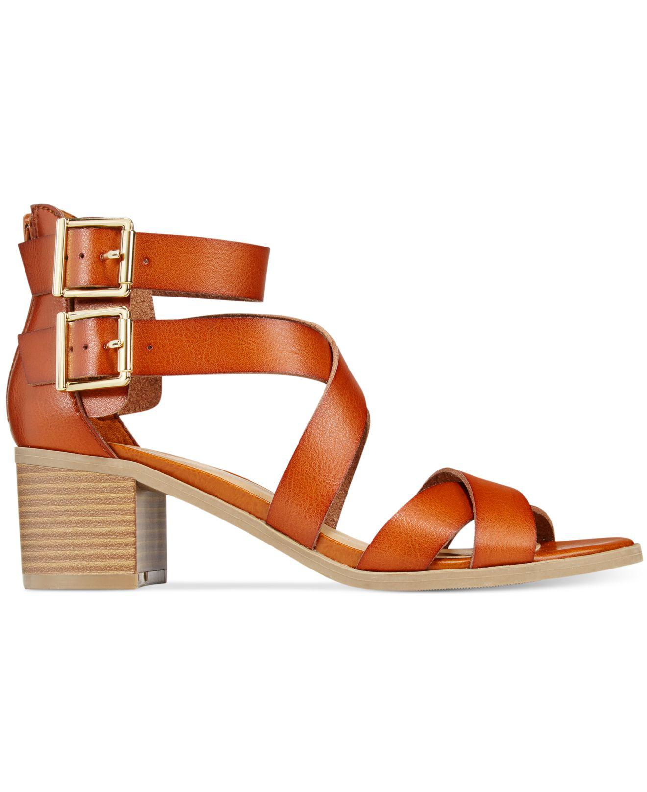 orange block heel sandals