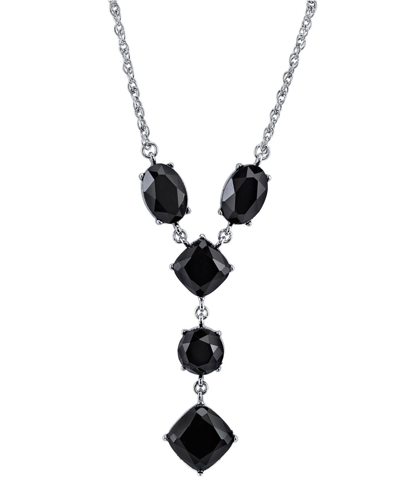 2028 Silvertone Black Faceted Ynecklace 16" Adjustable in Black Lyst