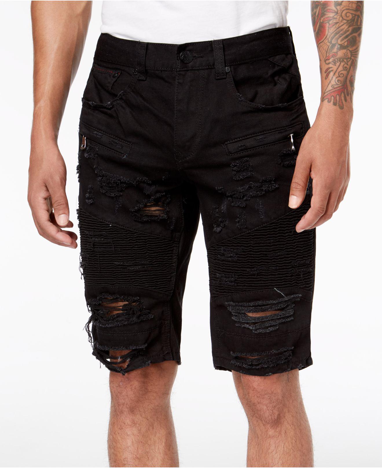 Lyst Heritage America Ripped Black Denim Shorts in Black for Men