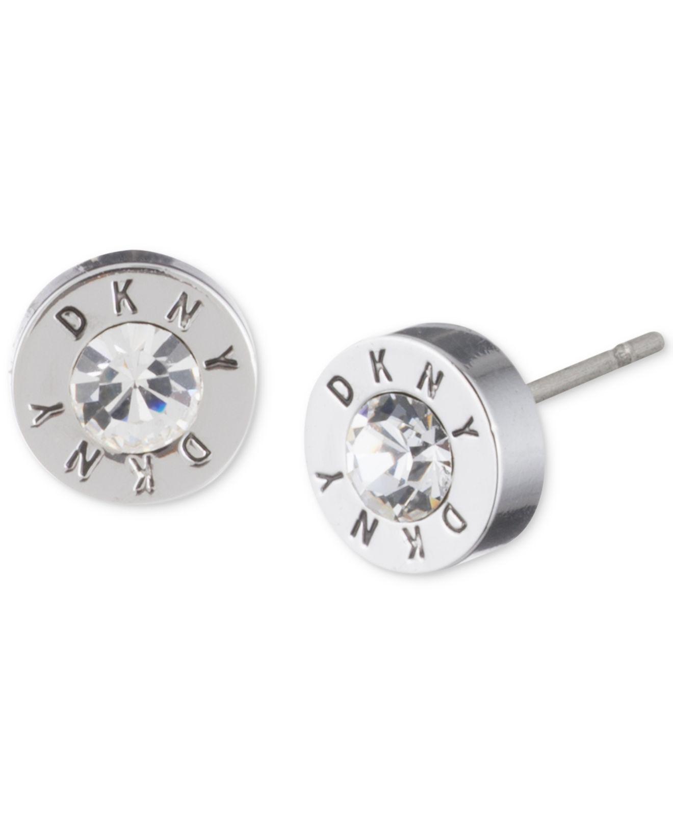 Lyst Dkny Logo Crystal Ring Stud Earrings In Metallic Dkny