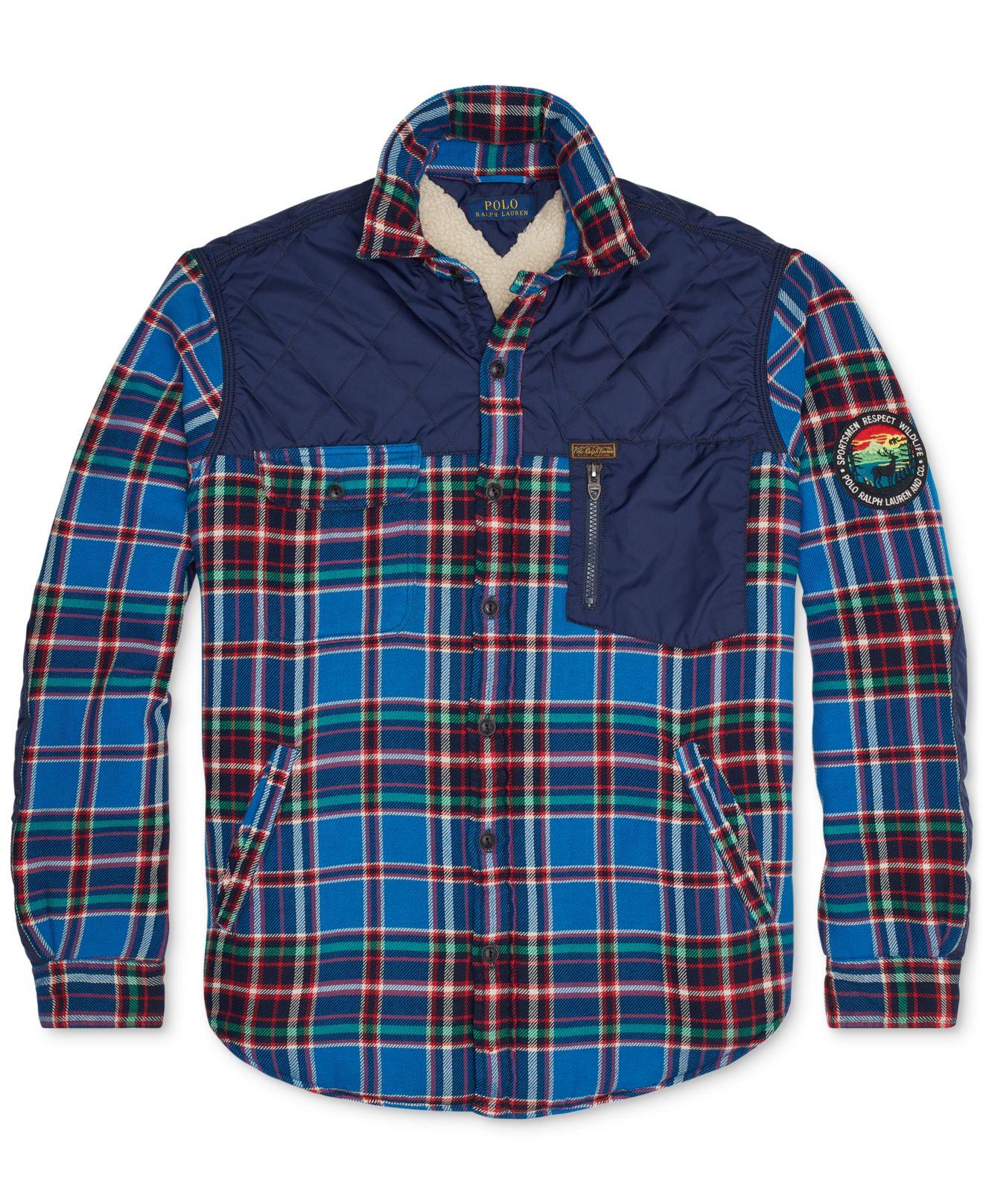 Polo Ralph Lauren Plaid Hooded Shirt Jacket in Blue for Men Lyst