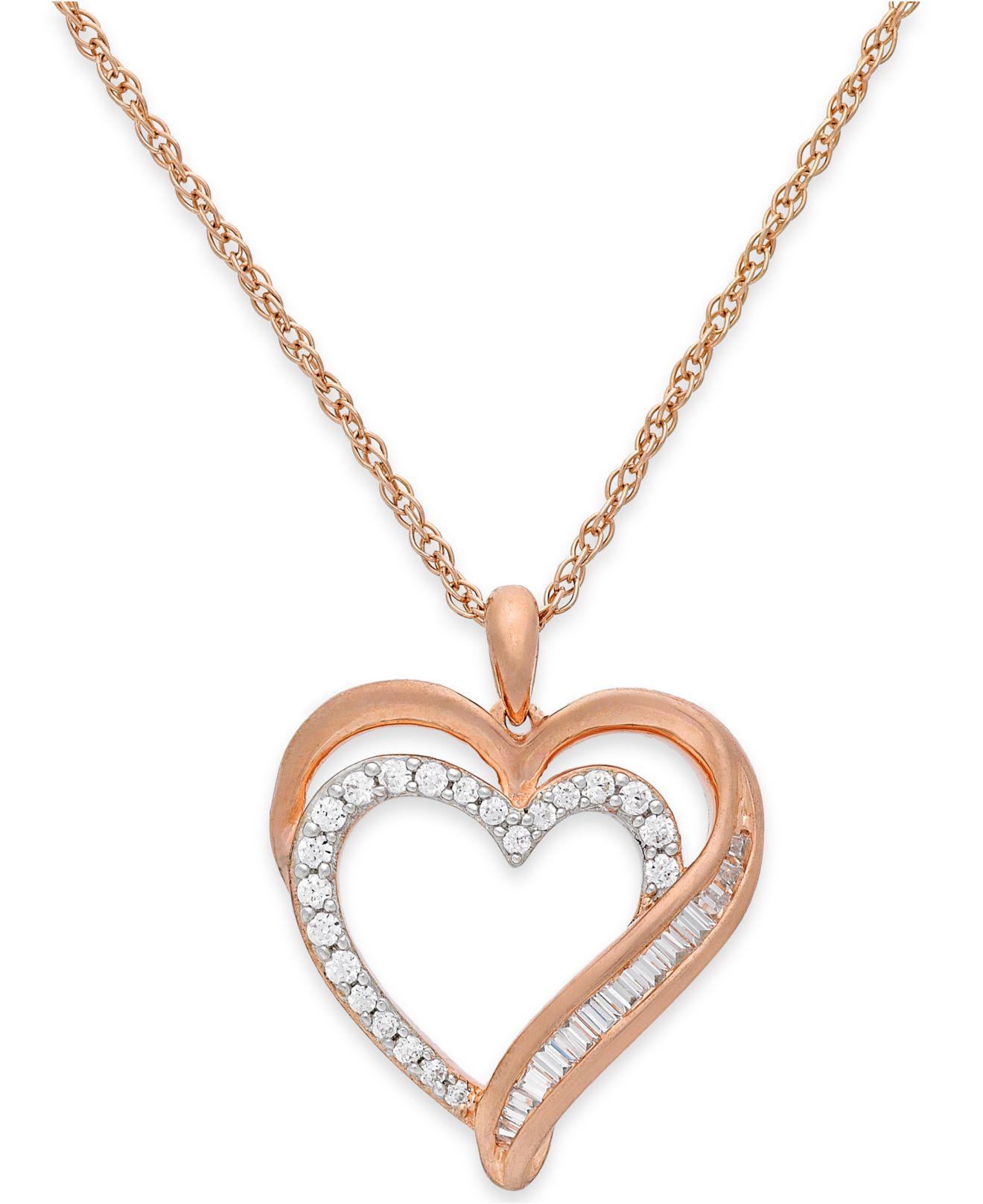 Lyst - Macy'S Diamond Heart Pendant Necklace In 10k Rose Gold (1/4 Ct ...