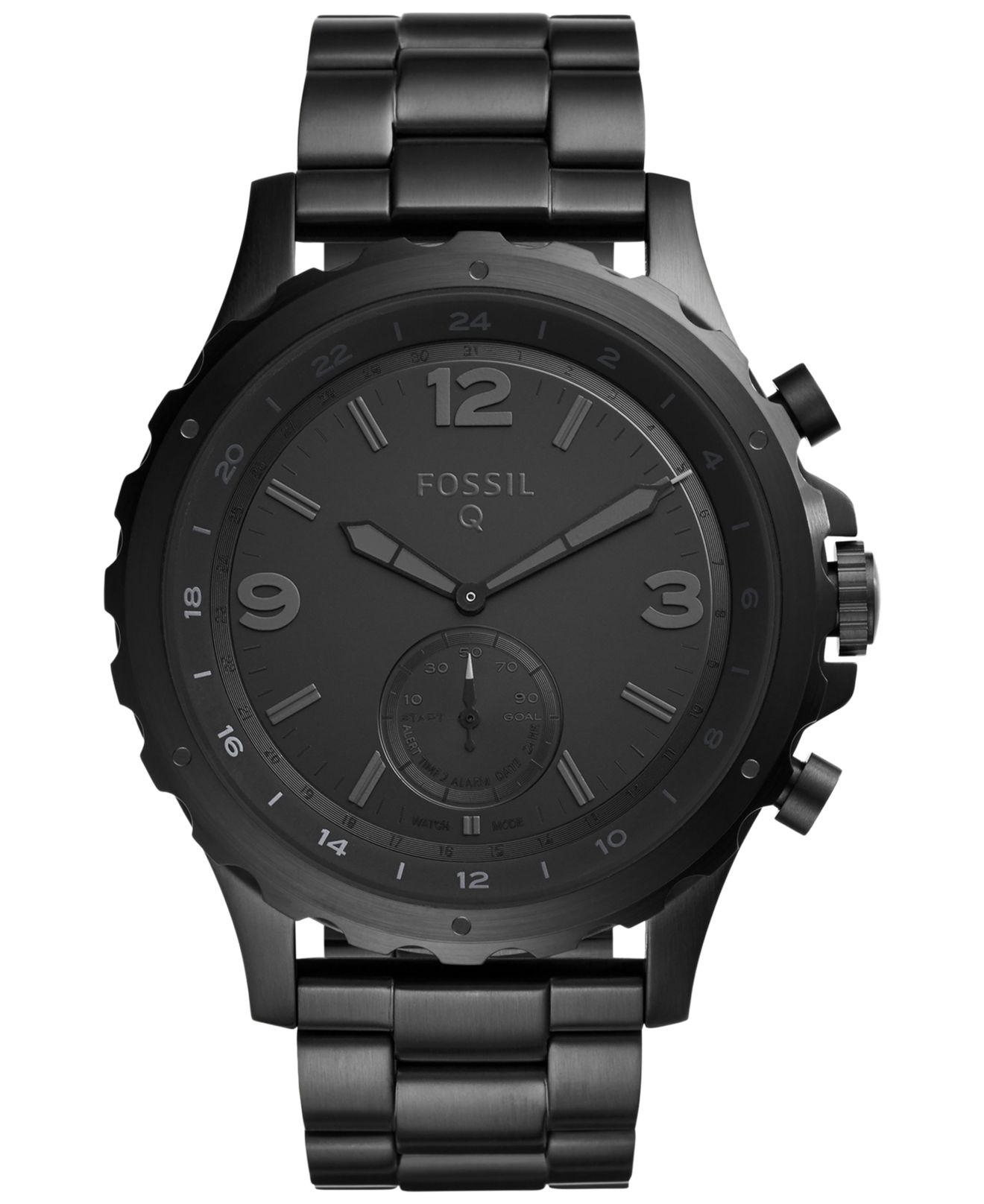 Fossil Men's Nate Hybrid Black Stainless Steel Smart Watch 50mm Ftw1115 ...
