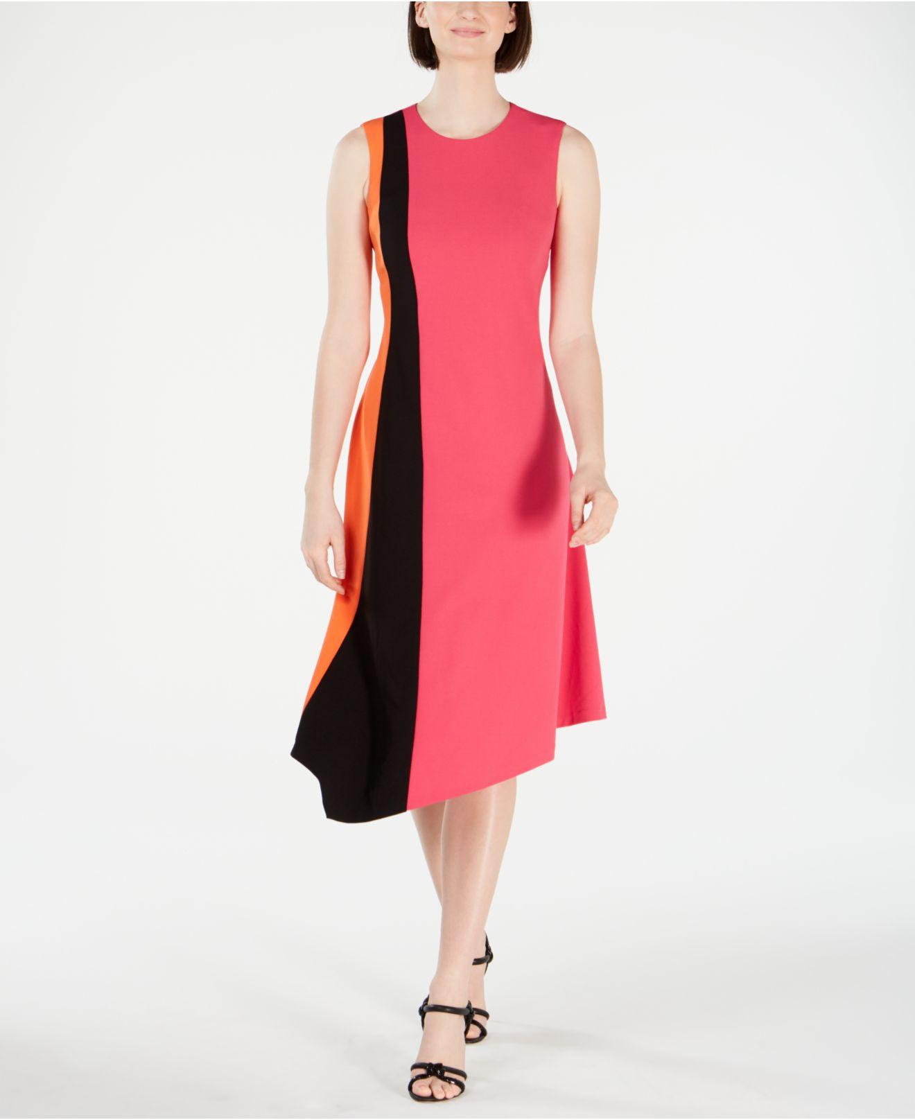 Calvin Klein Sleeveless Colorblock Asymmetric A-line Dress - Lyst