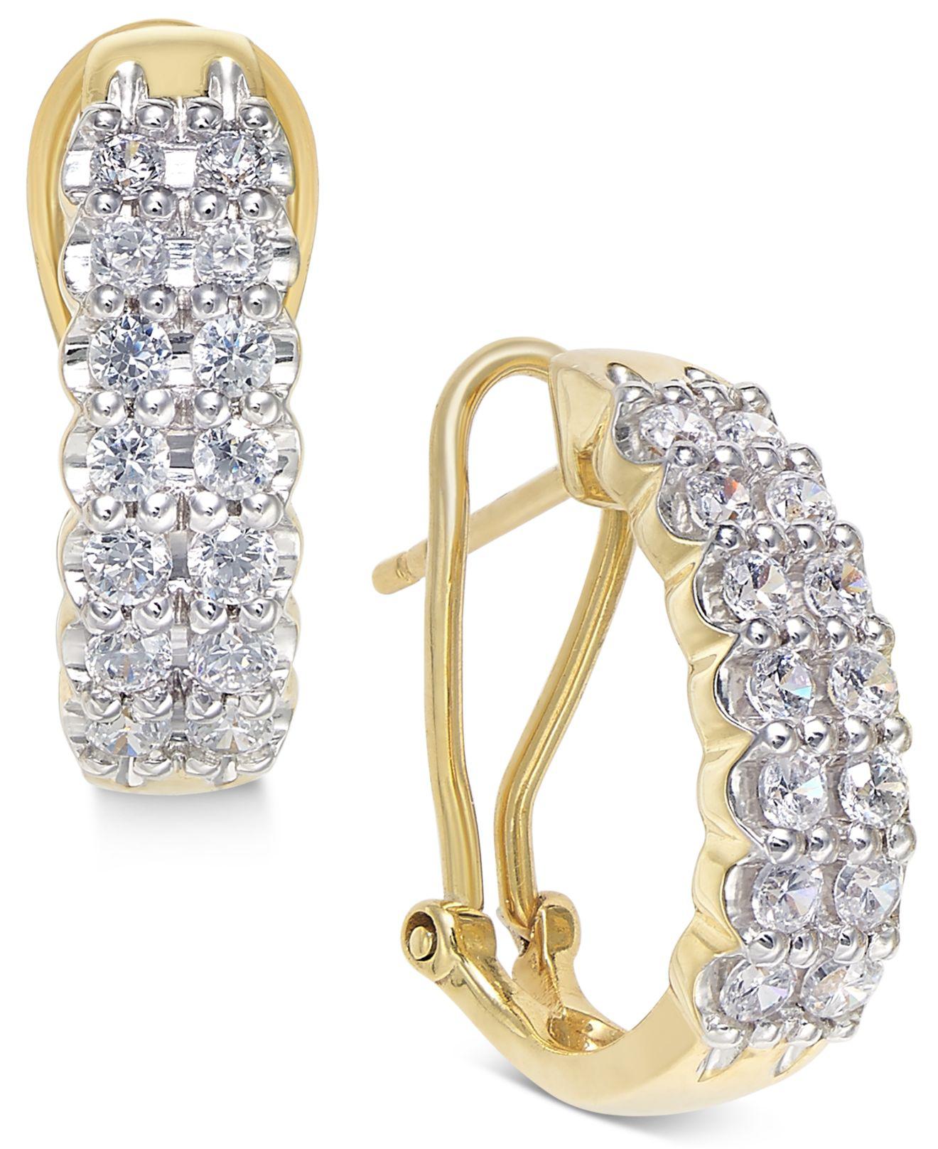 Macy's Diamond Hoop Earrings (1 Ct. T.w.) In 10k White Gold & Yellow Gold in Metallic Save 9