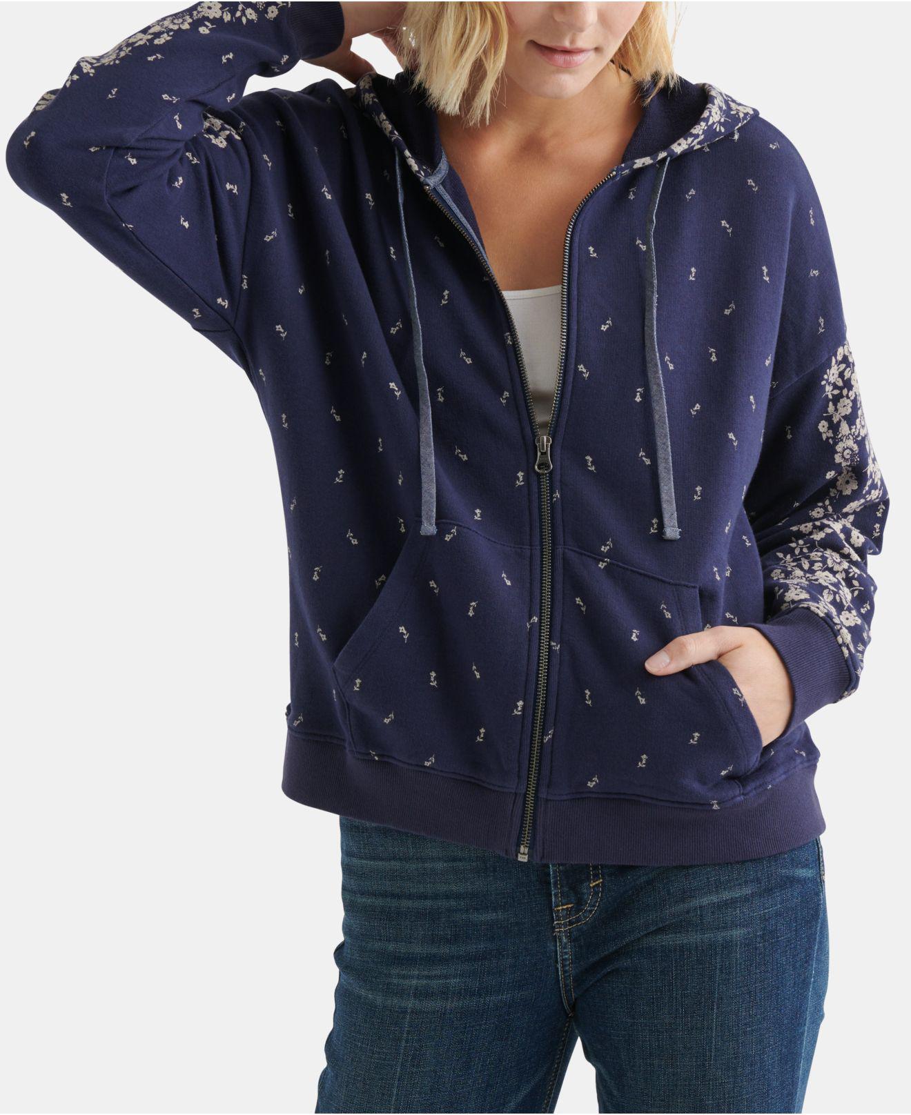 Download Lyst - Lucky Brand Cotton Floral-print Zip-front Hoodie in ...