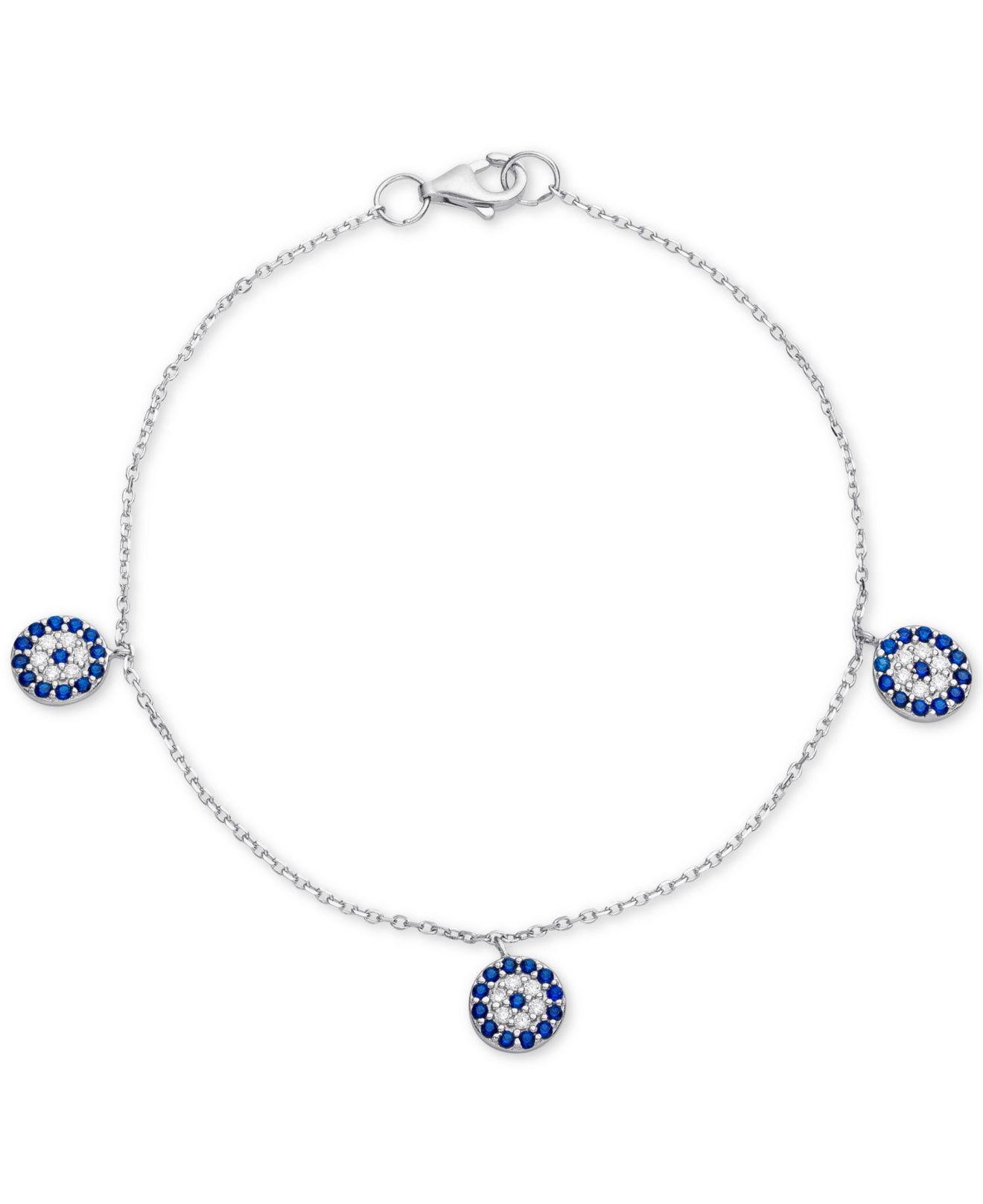 Lyst - Macy's Cubic Zirconia Evil Eye Charm Bracelet In Sterling Silver ...