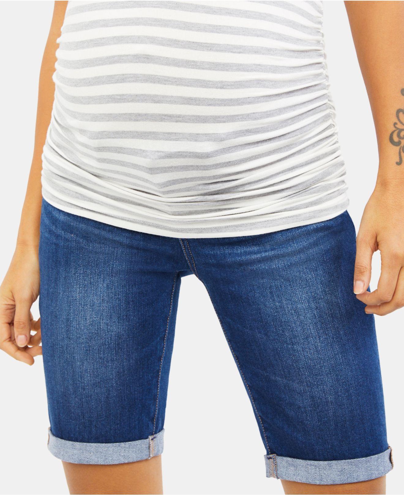 PAIGE Maternity Cuffed Bermuda Denim Shorts in Blue Lyst
