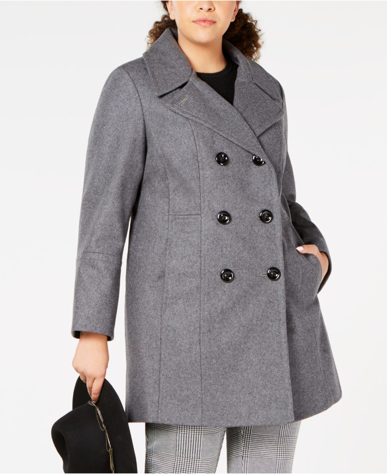 Lyst Anne Klein Plus Size Doublebreasted Peacoat in Gray