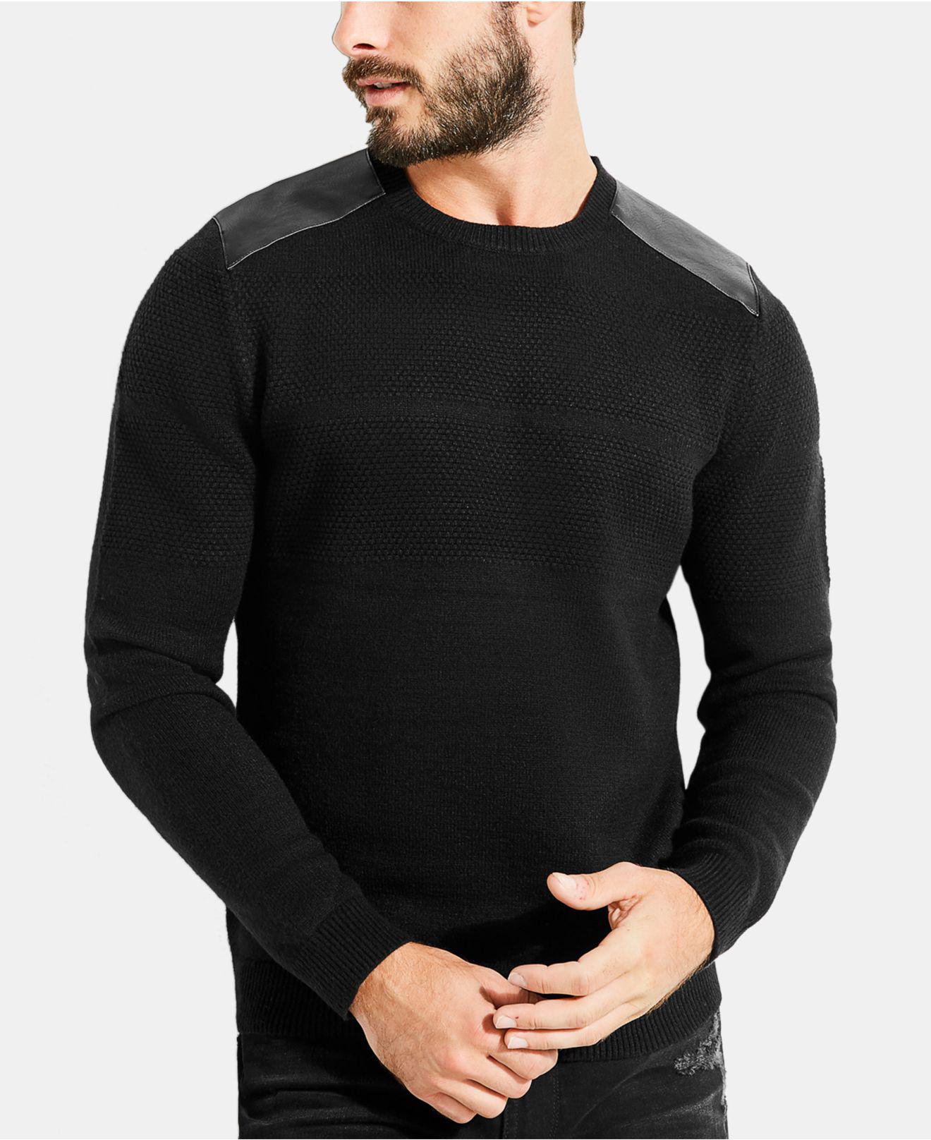 Lyst - Guess Waffle Knit Shoulder Patch Sweater in Black for Men