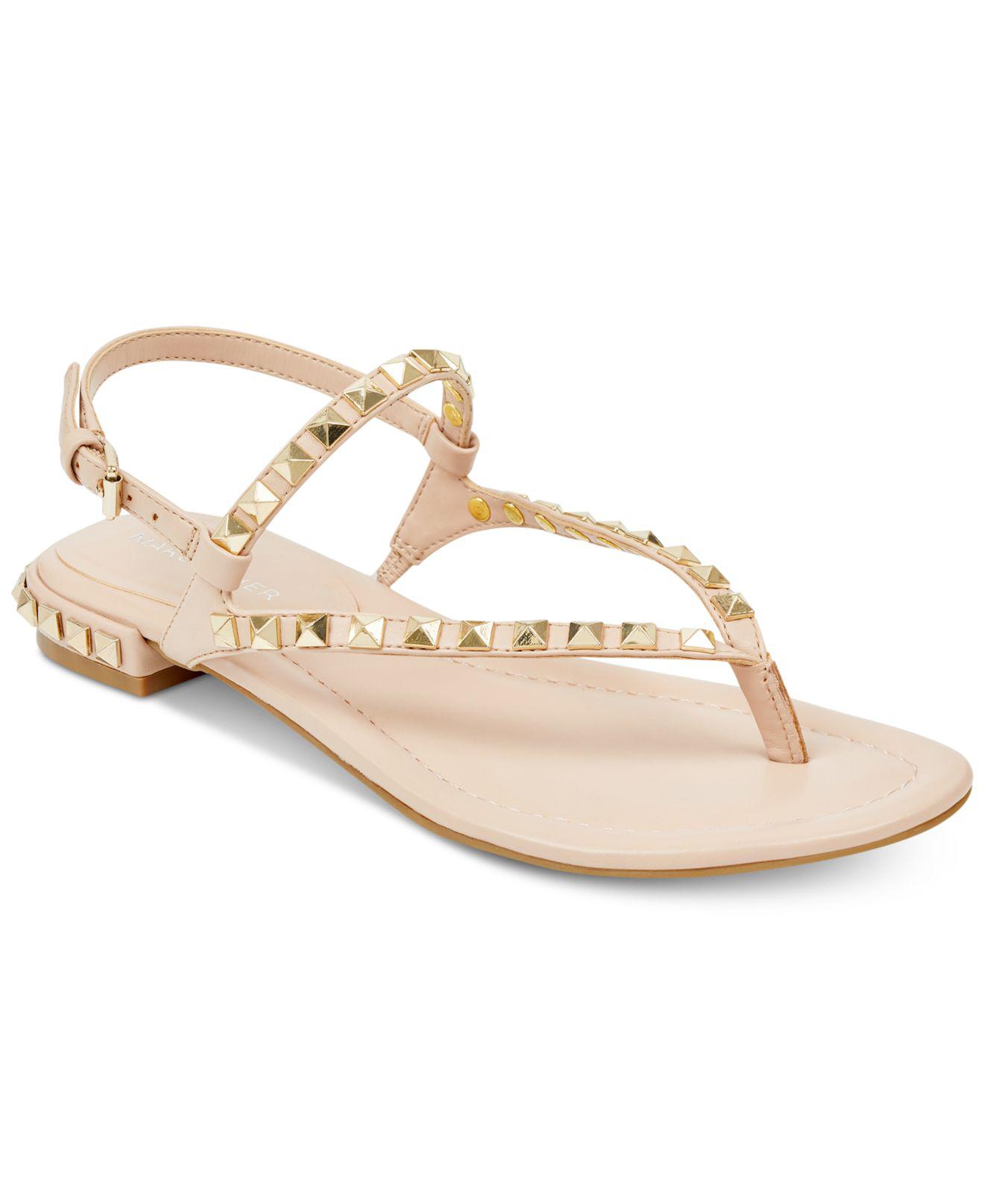 Marc Fisher Pamali Studded Flat Sandals in Natural - Lyst