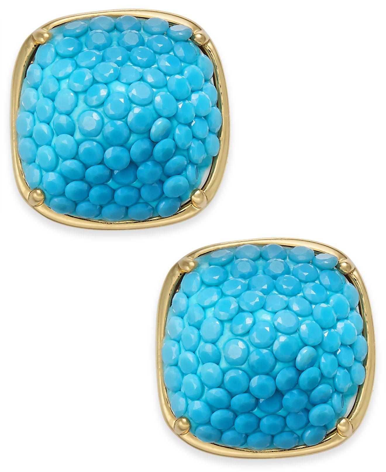 Lyst Kate Spade Goldtone Turquoise Square Stud Earrings in Blue