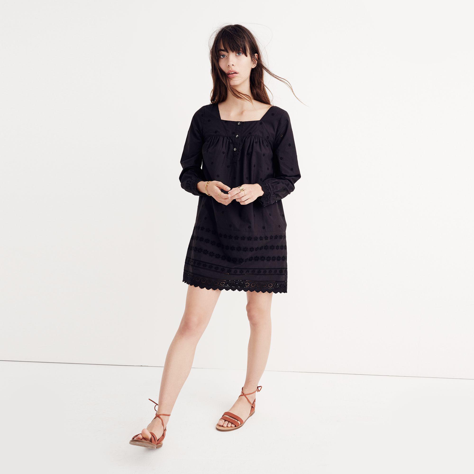 Lyst - Madewell Embroidered Eyelet Shift Dress in Black