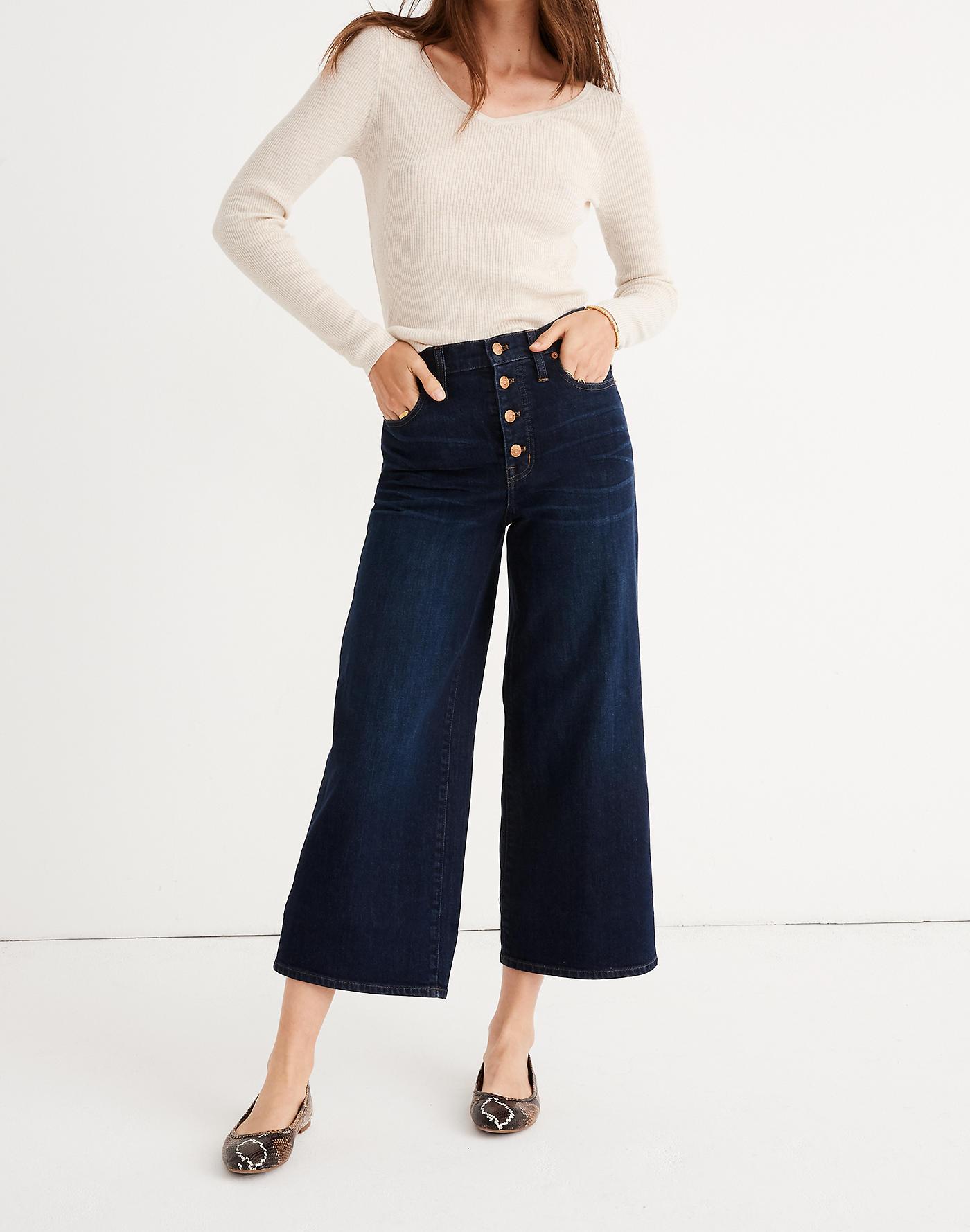 Madewell Denim Wideleg Crop Jeans In Hayes Wash Buttonfront Edition