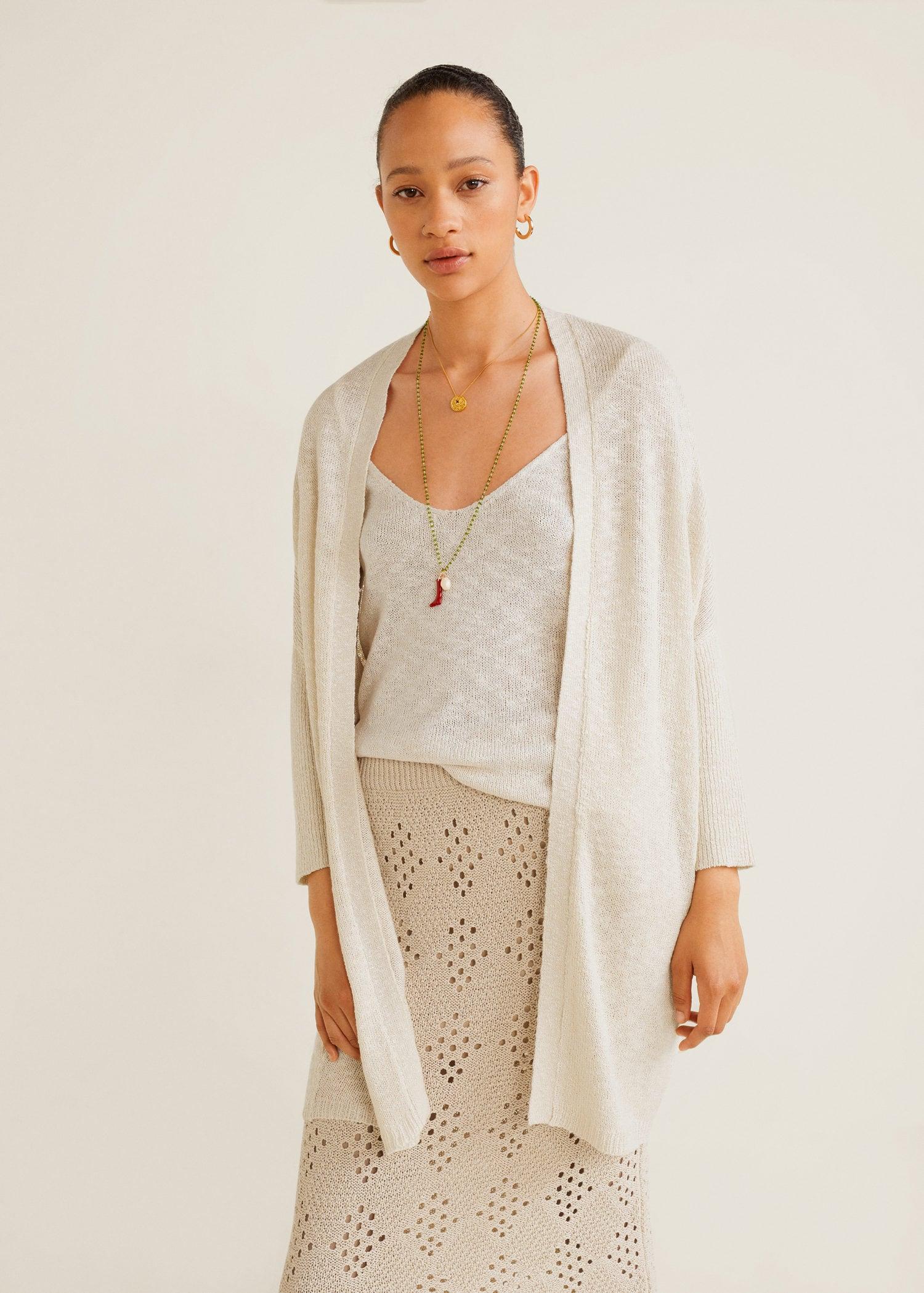 Mango Open Knit Cardigan in Natural - Lyst