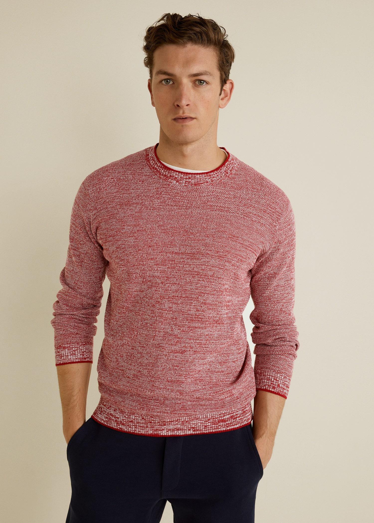 Mango Flecked Structure Cotton Sweater in Red for Men - Lyst