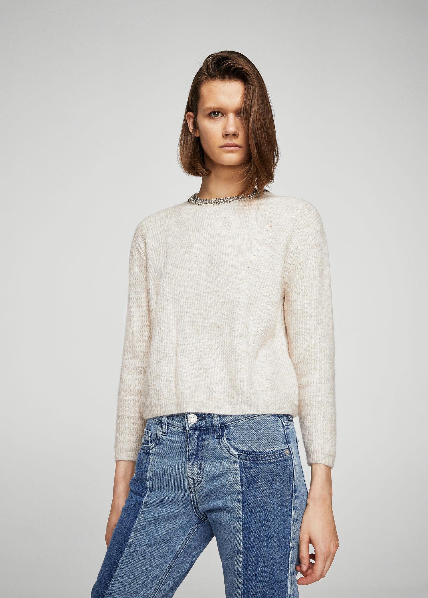 Lyst - Mango Pearls Neckline Sweater in Gray