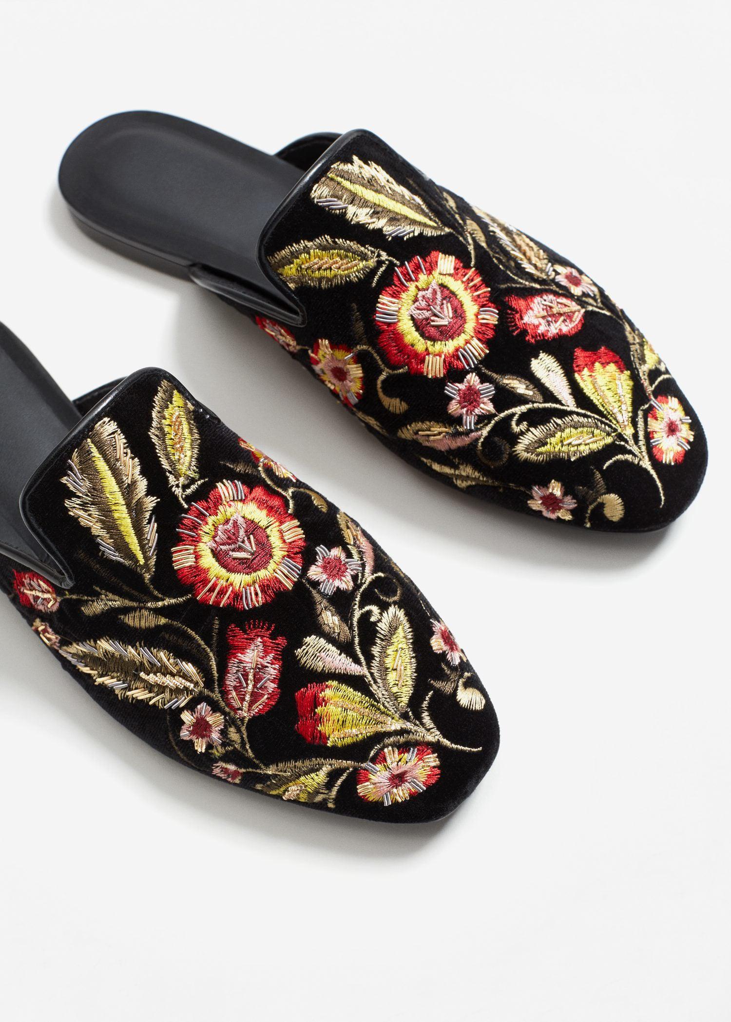Lyst - Mango Embroidered Velvet Loafers in Black