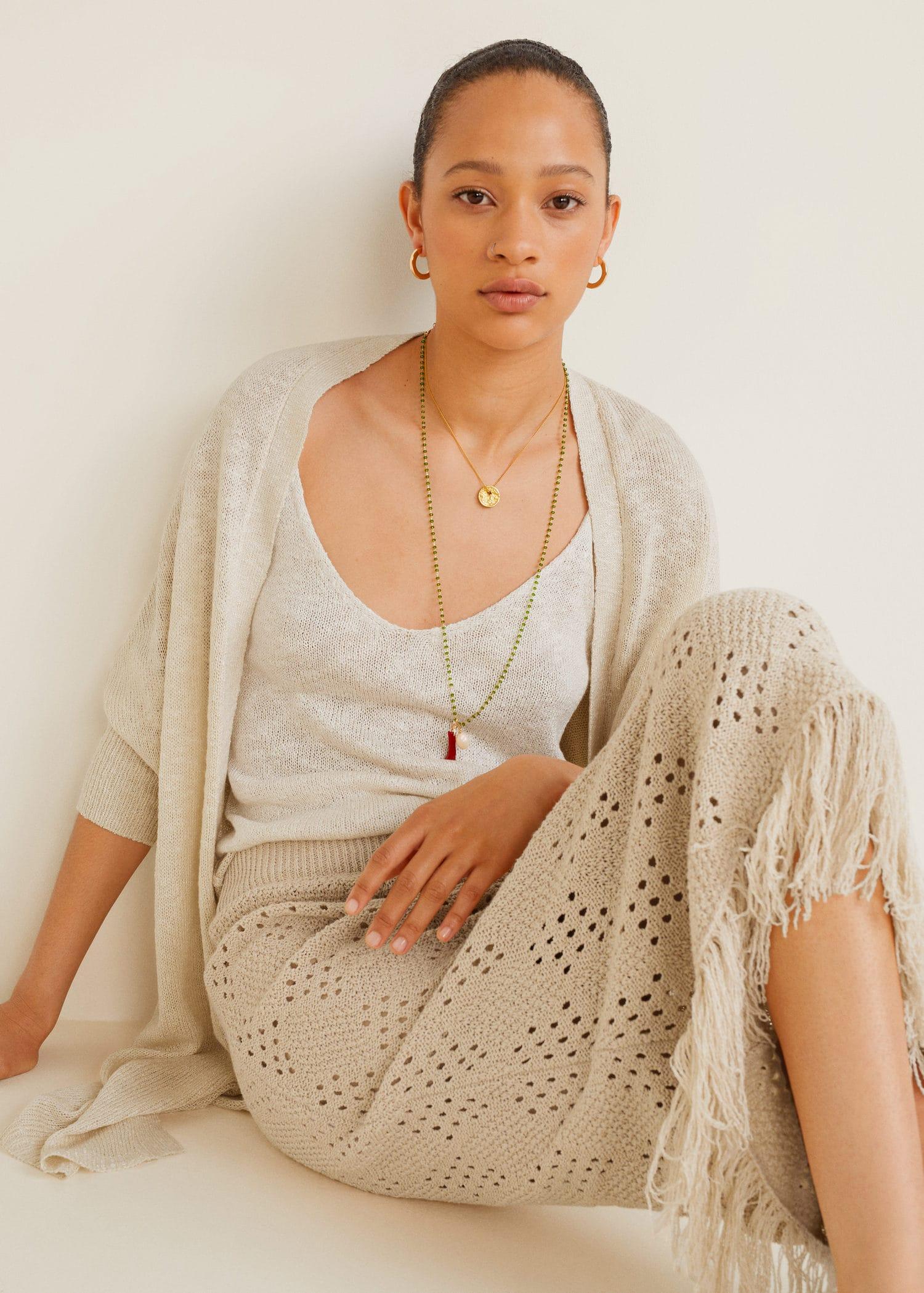 Mango Open Knit Cardigan in Natural Lyst