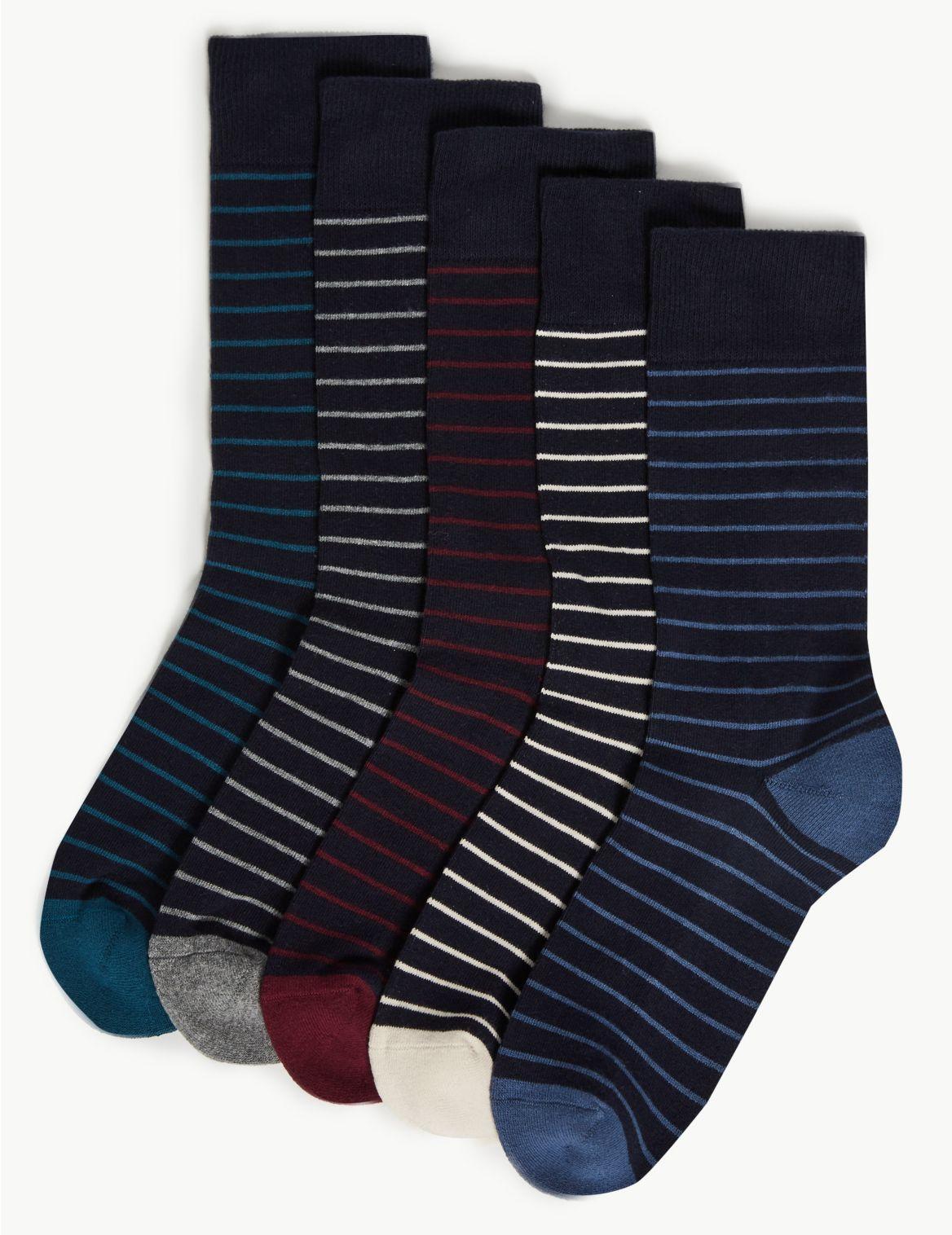 Marks & Spencer Cotton 5 Pack Cool & Freshtm Cushioned Socks Navy Mix ...