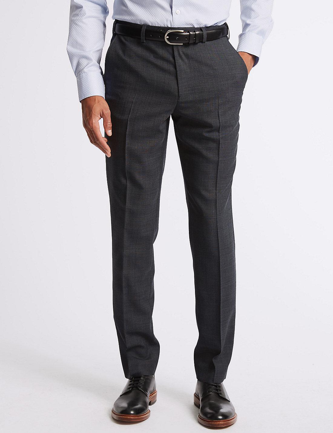 Marks & Spencer Slim Fit Wool Blend Flat Front Trousers in Gray for Men ...