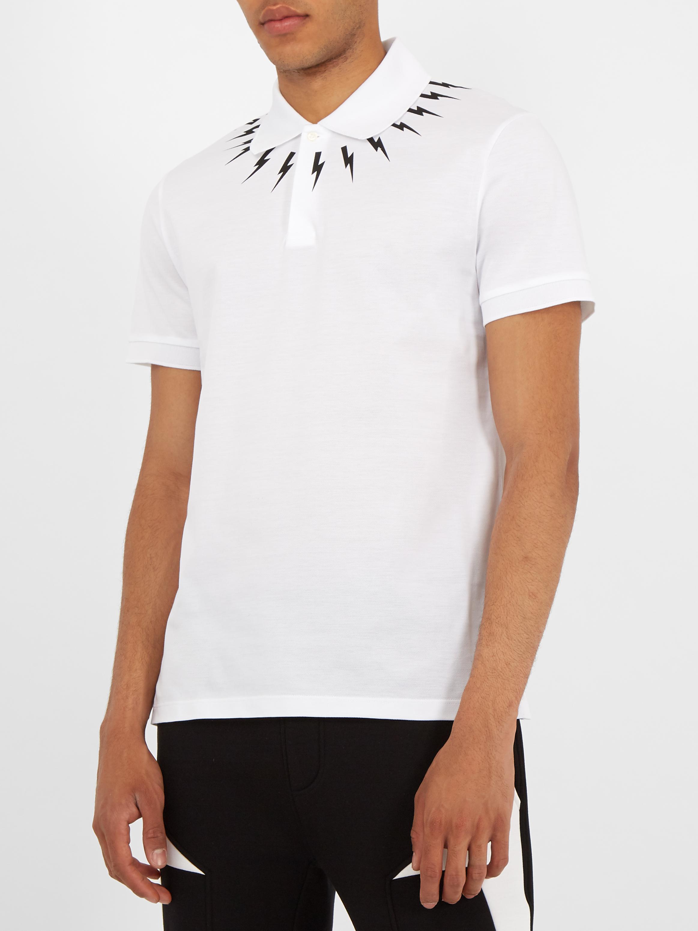 Download Neil Barrett Lightning-bolt Print Cotton-piqué Polo Shirt ...