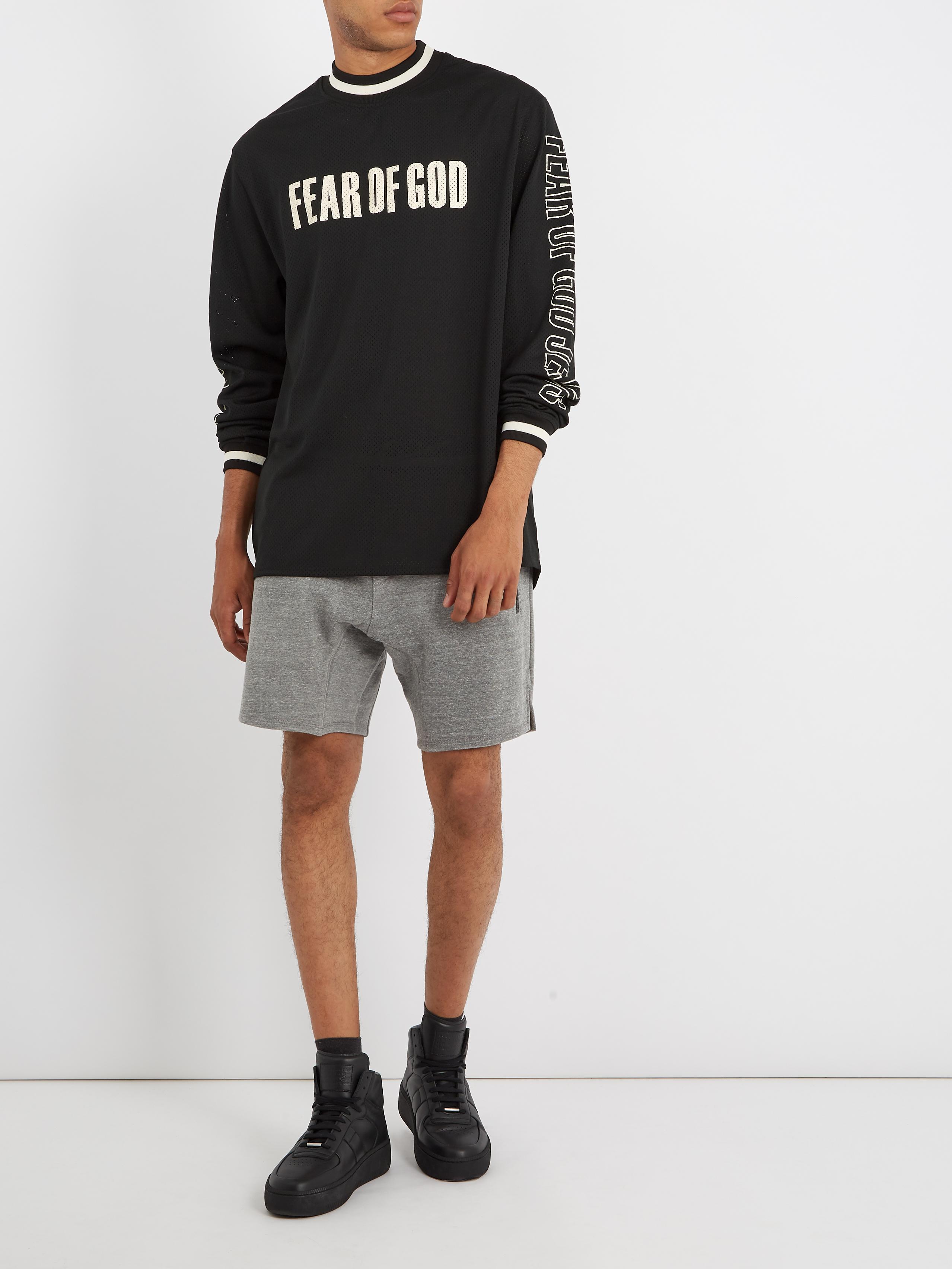 Lyst Fear Of God Long Sleeved Logo Print Mesh Jersey T Shirt In Black For Men