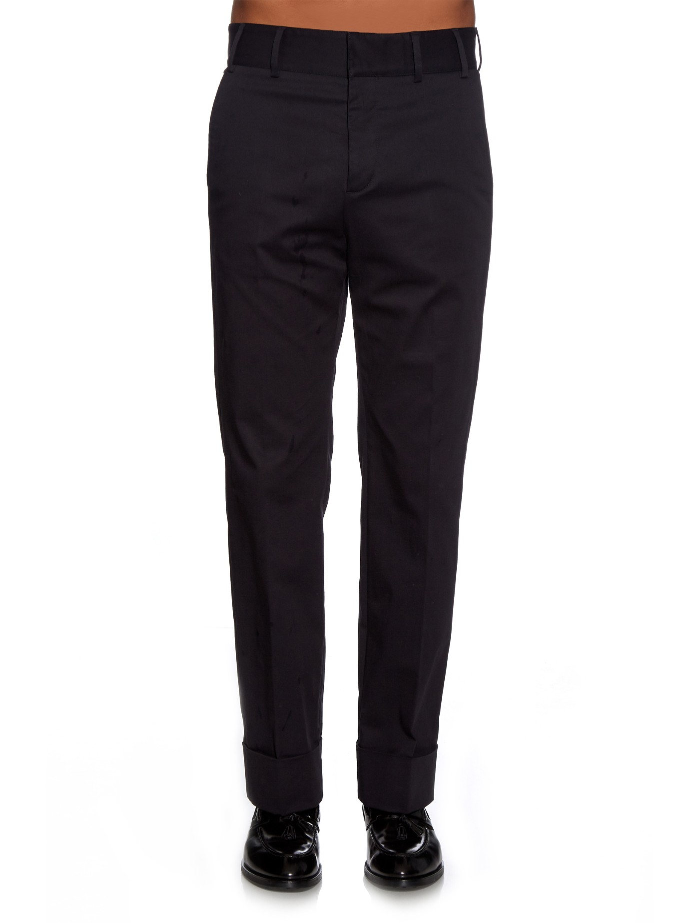 Lyst - Gucci Turn-up Hem Cotton-gabardine Trousers in Black for Men