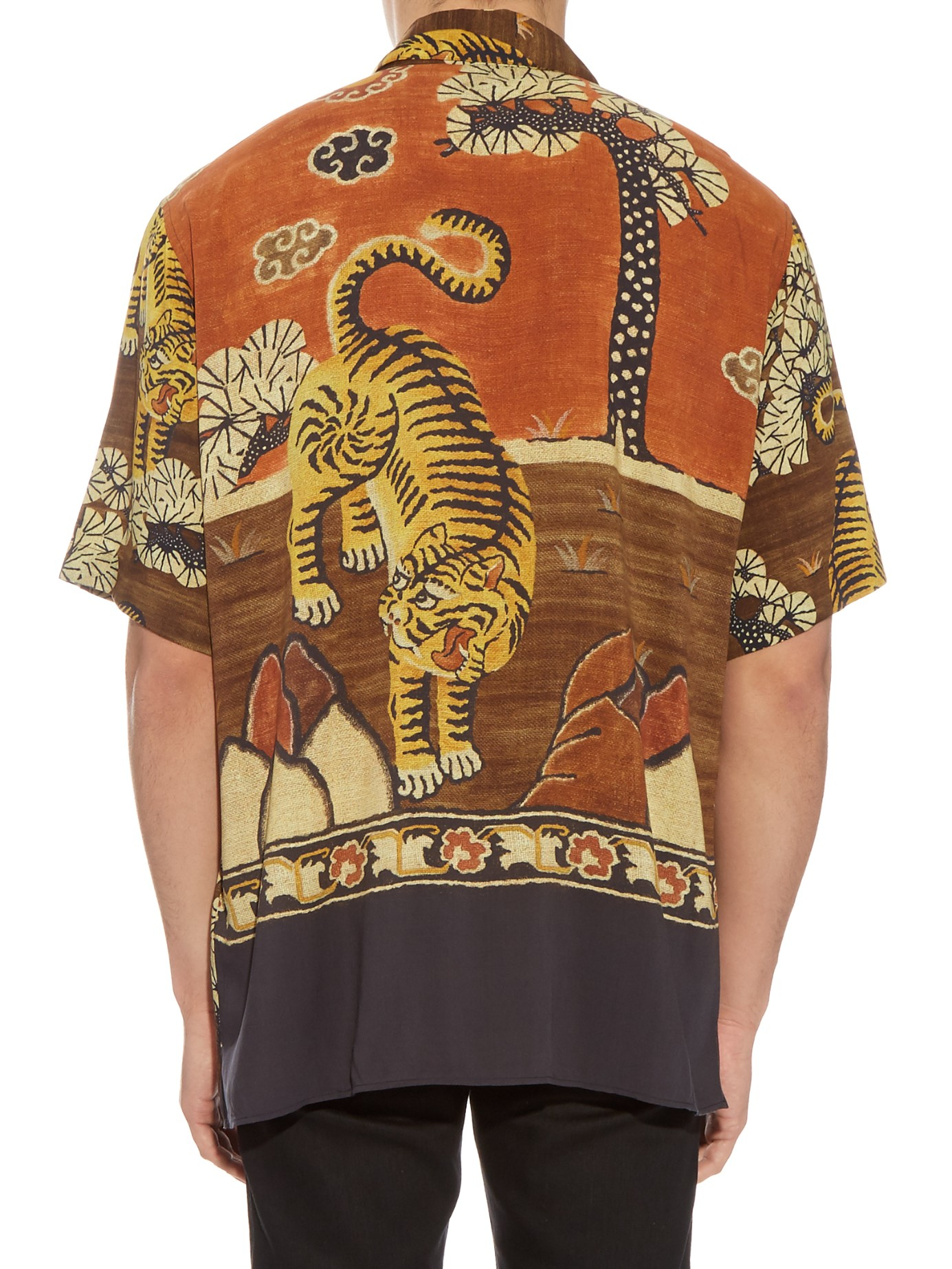Gucci Tiger-Print Short-Sleeved Shirt in Natural for Men - Lyst