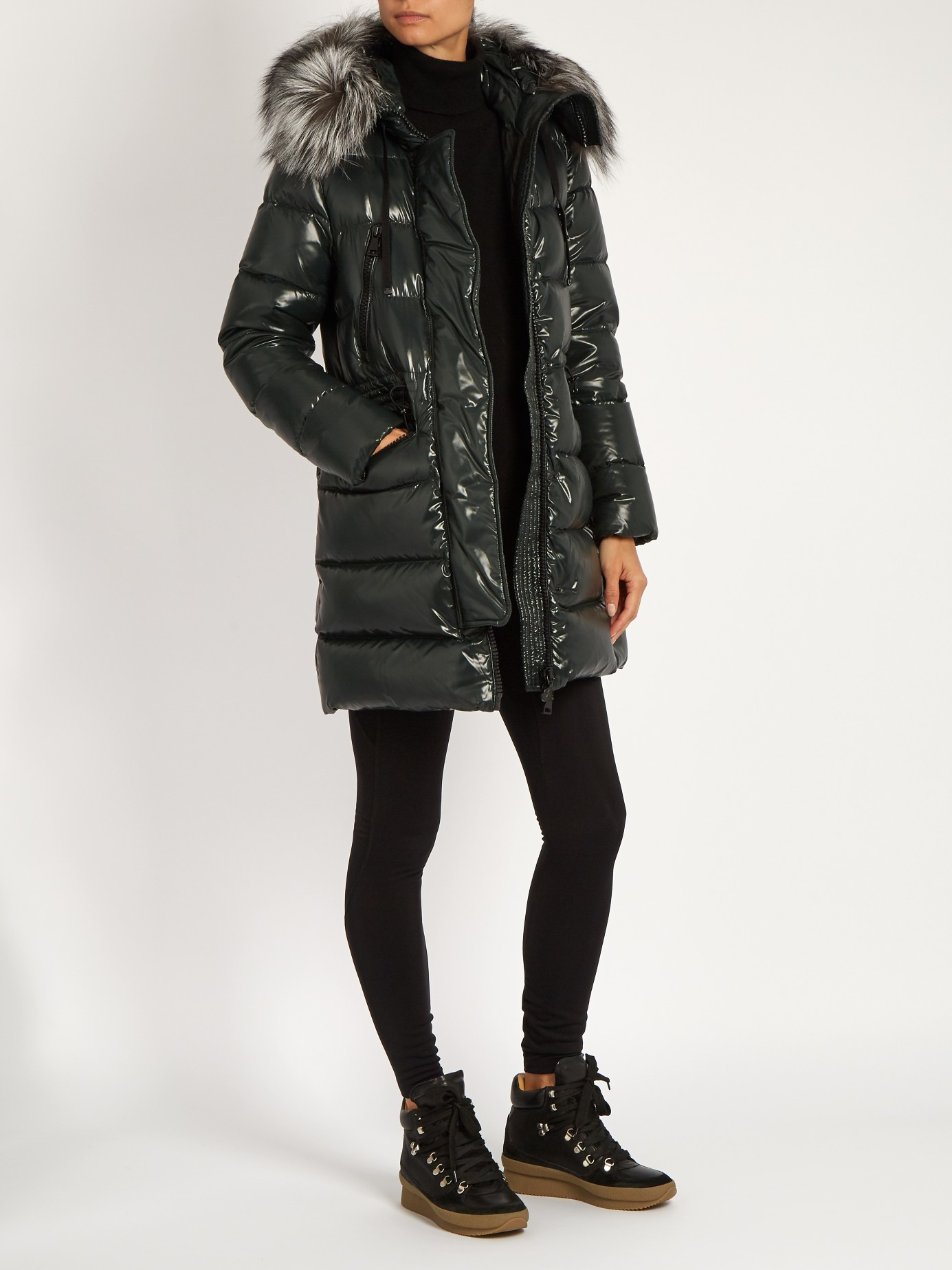 moncler aphrotiti shiny quilted down coat w/fur hood moncler aphrotiti shiny quilted down coat w/fur hood