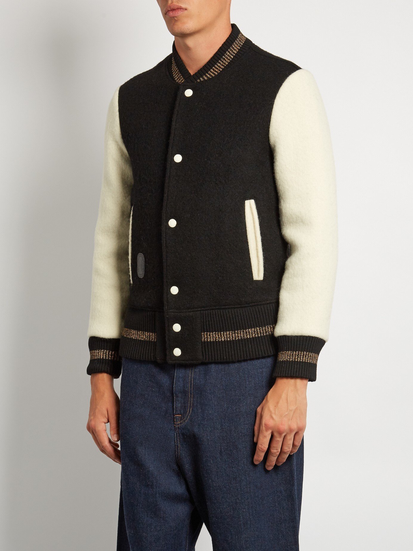 Marc jacobs Contrast-sleeve Wool Bomber Jacket in Black for Men | Lyst