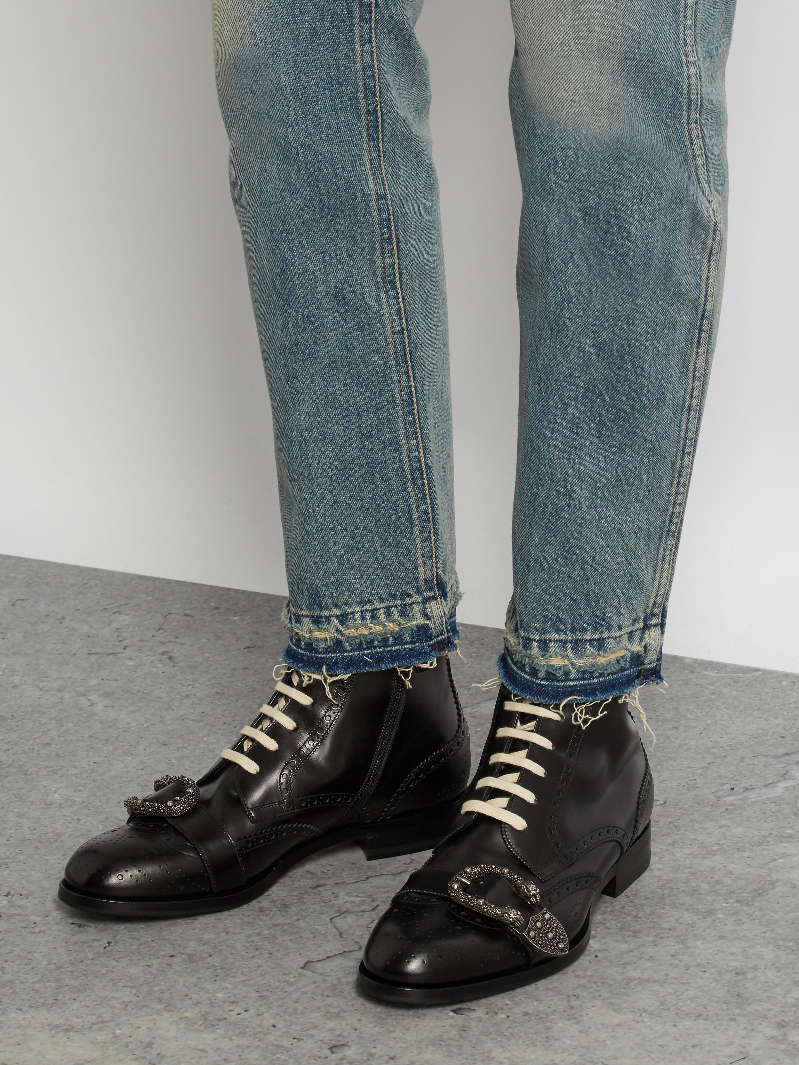 Lyst Gucci Queercore Leather Brogue Boots in Black for Men