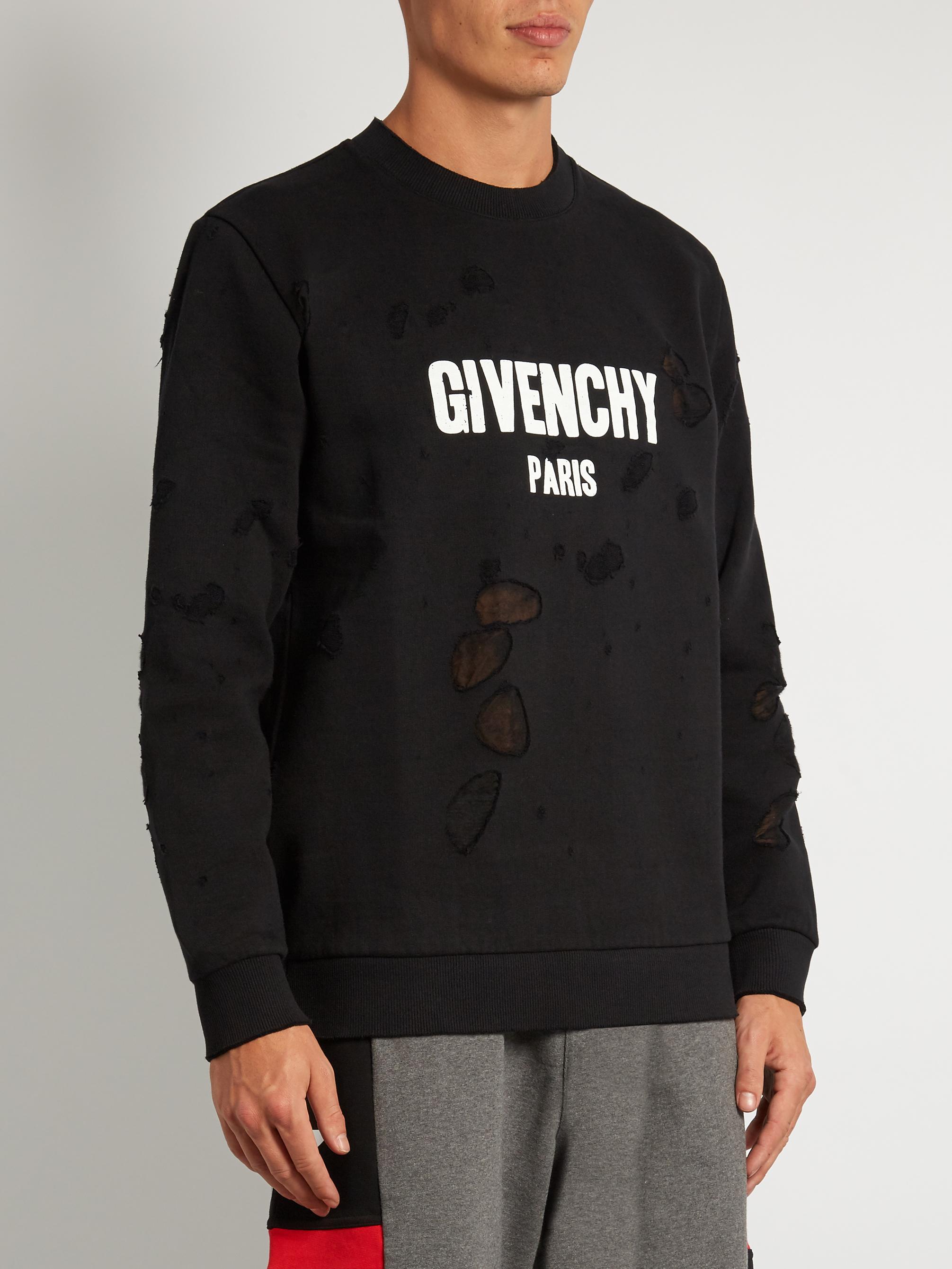 Givenchy Cuban-fit Distressed Sweatshirt in Black for Men - Lyst