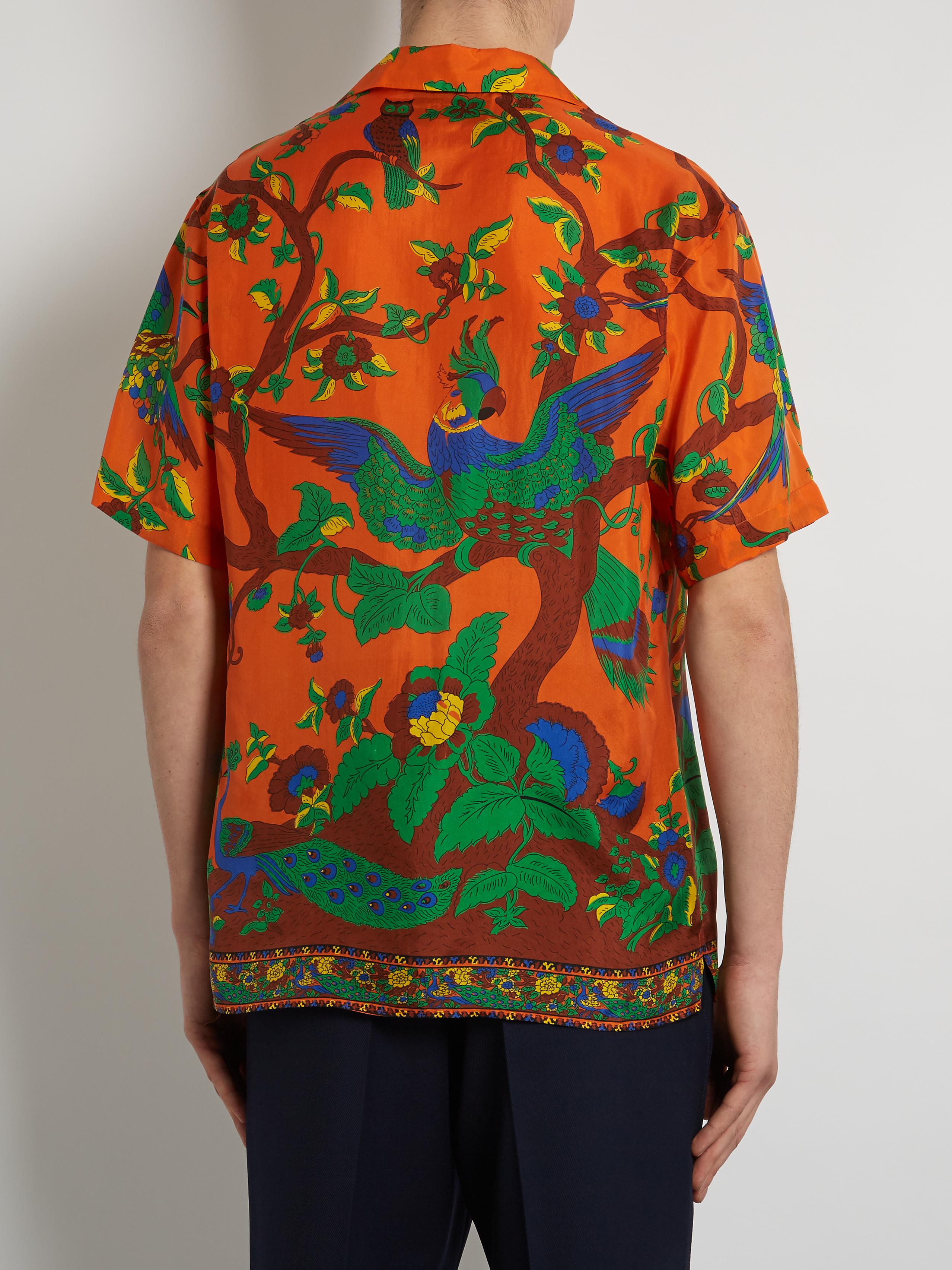 Gucci Jubilee-print Short-sleeved Silk Shirt in Orange for Men - Lyst