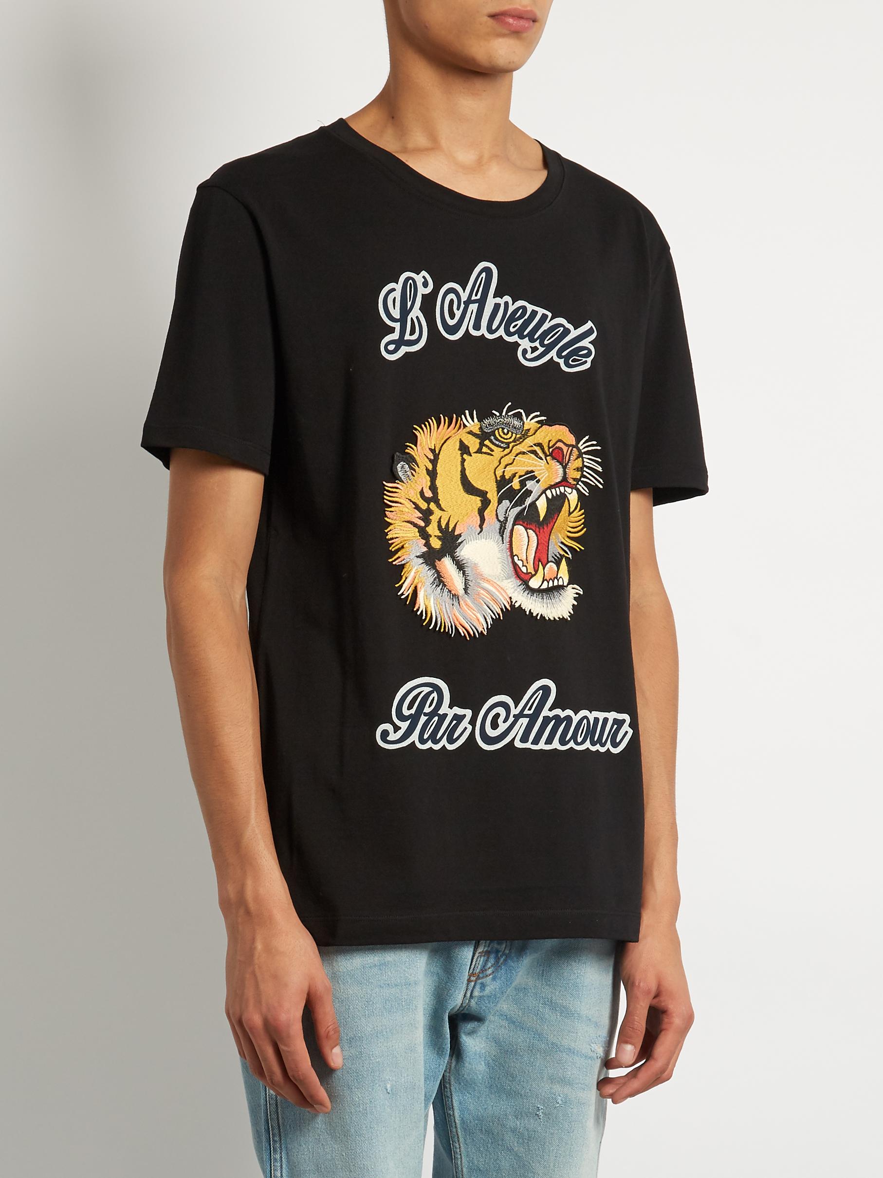 Lyst - Gucci Tiger Appliqué T-shirt in Black for Men