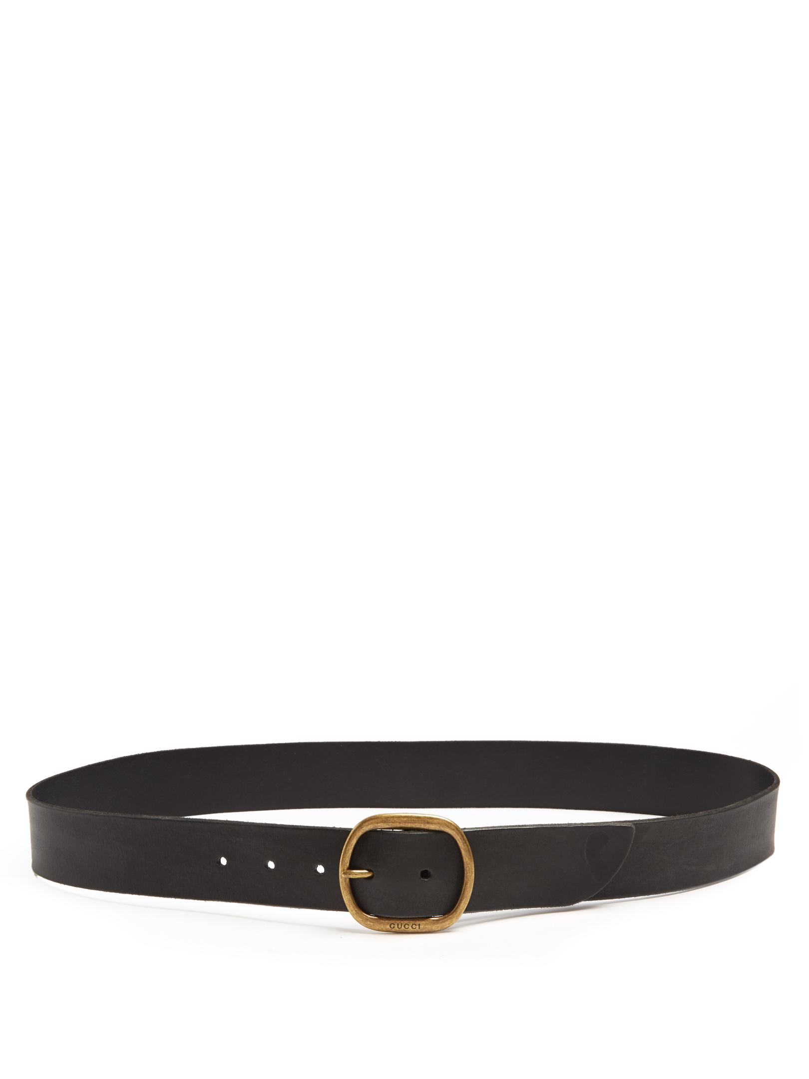 Lyst - Gucci Rounded Square-buckle Leather Belt in Black for Men