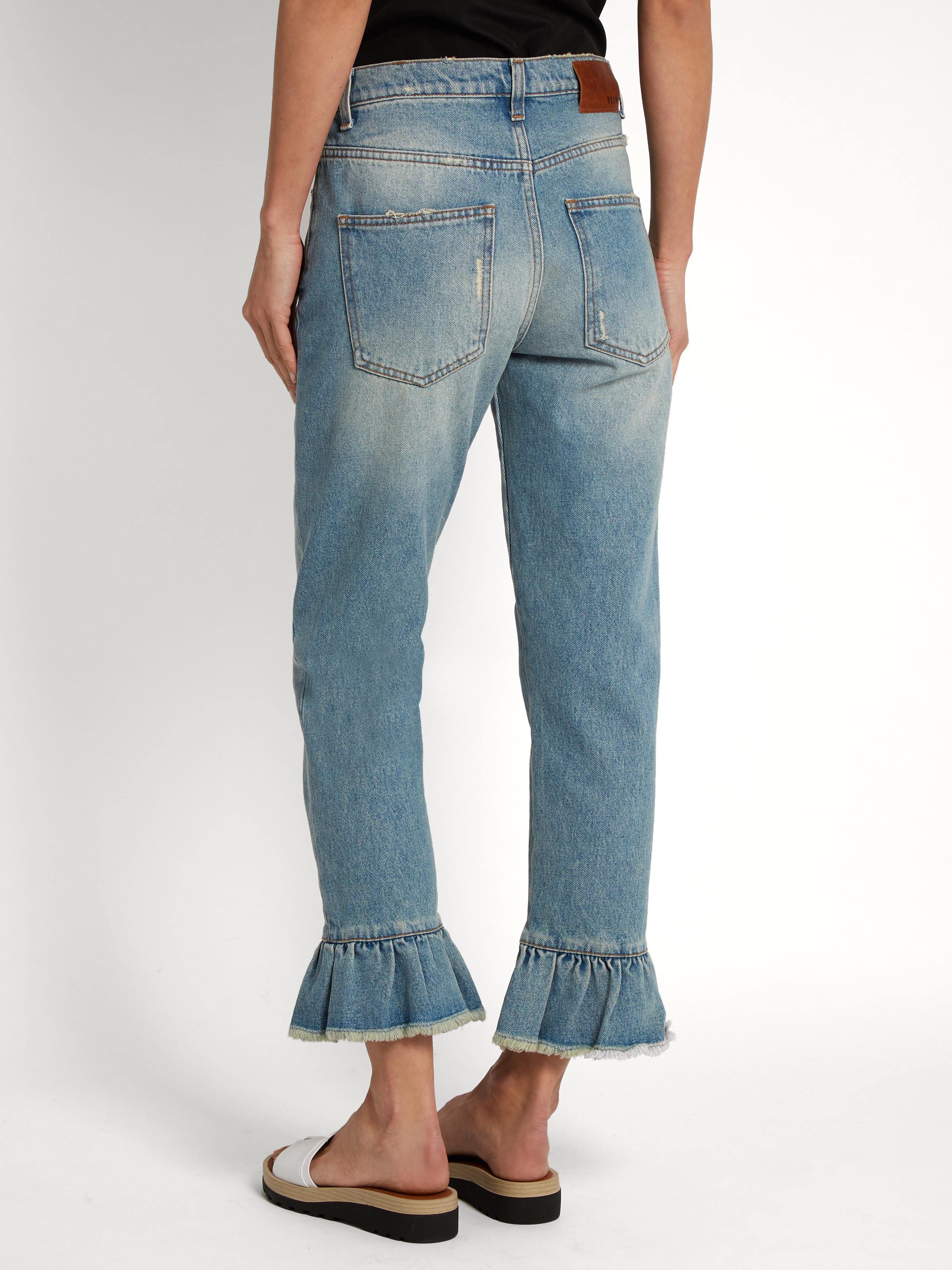 Lyst Msgm Ruffledhem Cropped Jeans in Blue