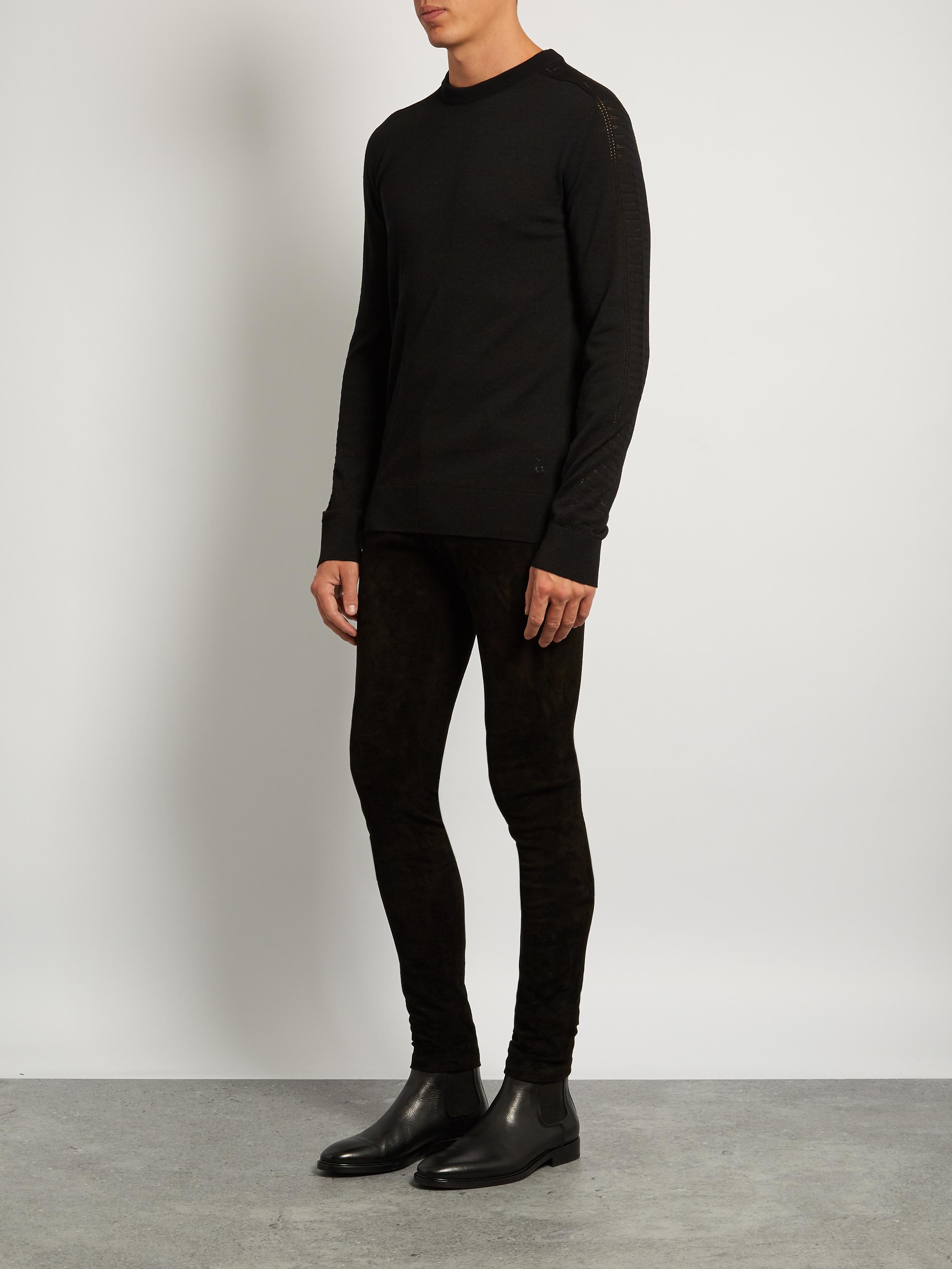 Lyst - Balmain Skinny-leg Suede Trousers in Black for Men