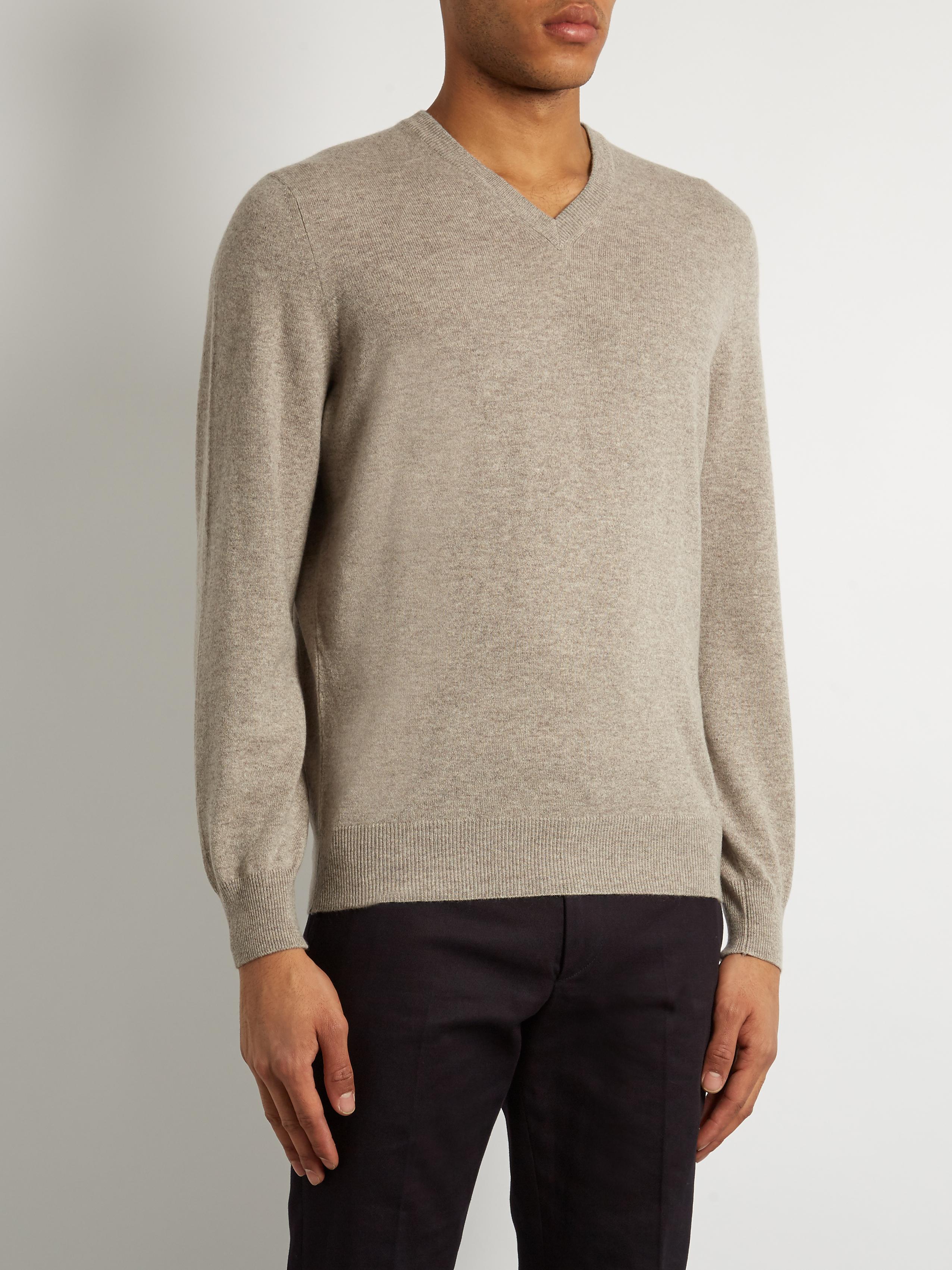Lyst - Brunello Cucinelli V-neck Cashmere-blend Sweater in Gray for Men