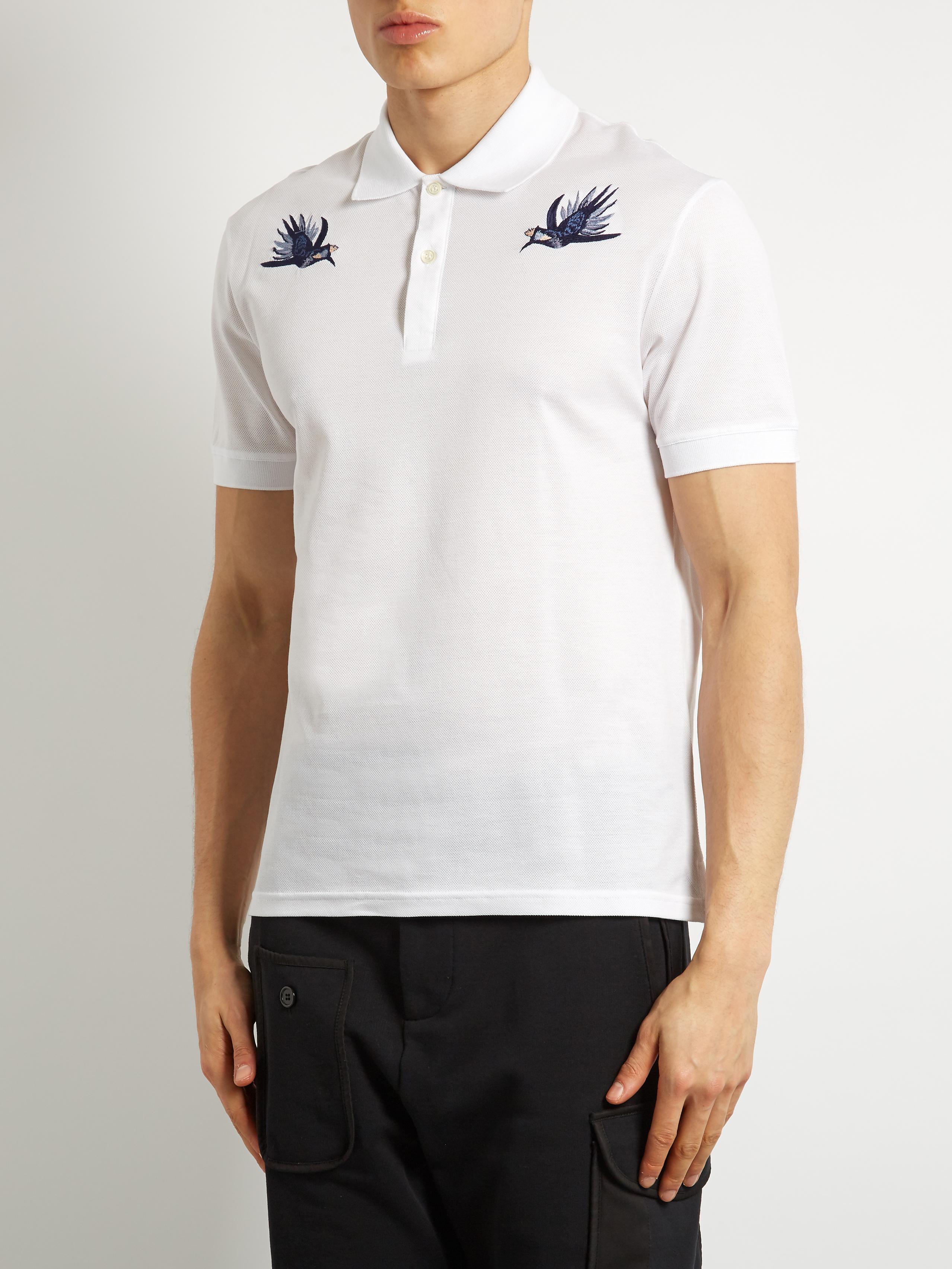 Download Lyst - Alexander McQueen Hummingbird-embroidered Polo ...